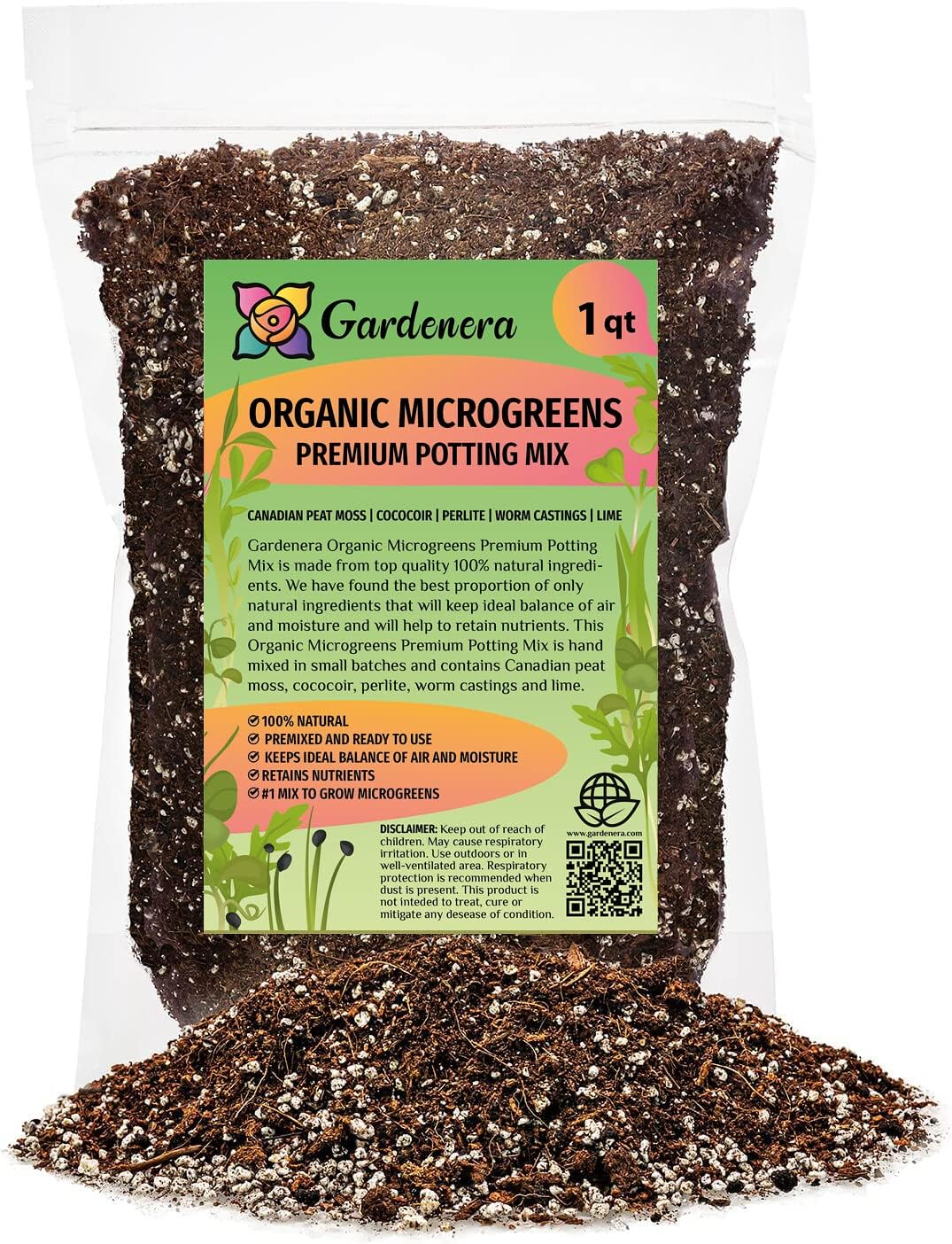 Organic Microgreens Potting Mix: Hand-Mixed with Care Using Top-Grade Canadian Peat Moss, Cococoir, Perlite, Warm Castings, and Lime - 1 Quart