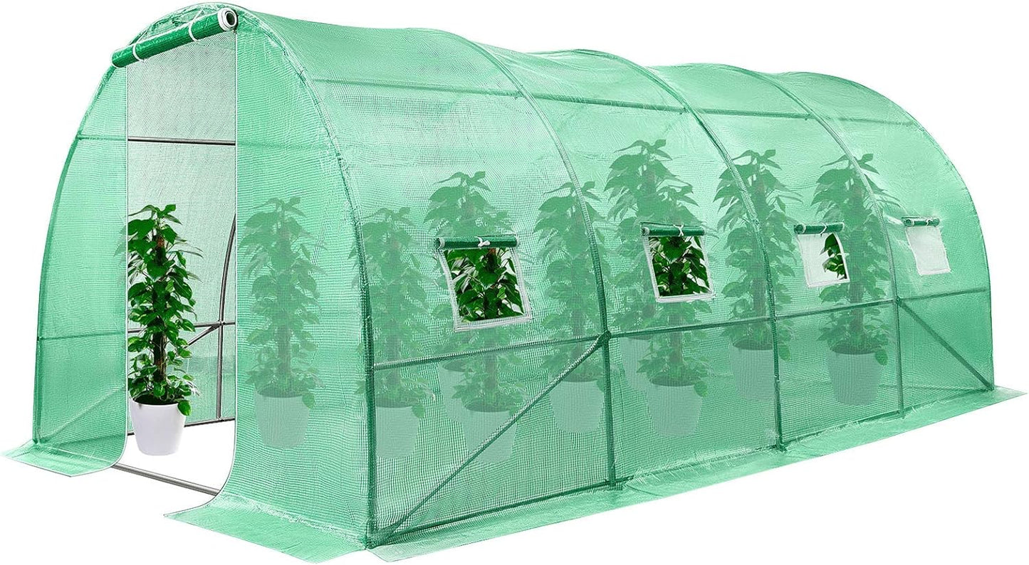 VIVOSUN 13x10x7 Ft. Large Walk in Greenhouse, Greenhouse Tunnel, Garden Plant Hot House with Green PE Cover, Roll-up Zipper Door and Window for Outdoor