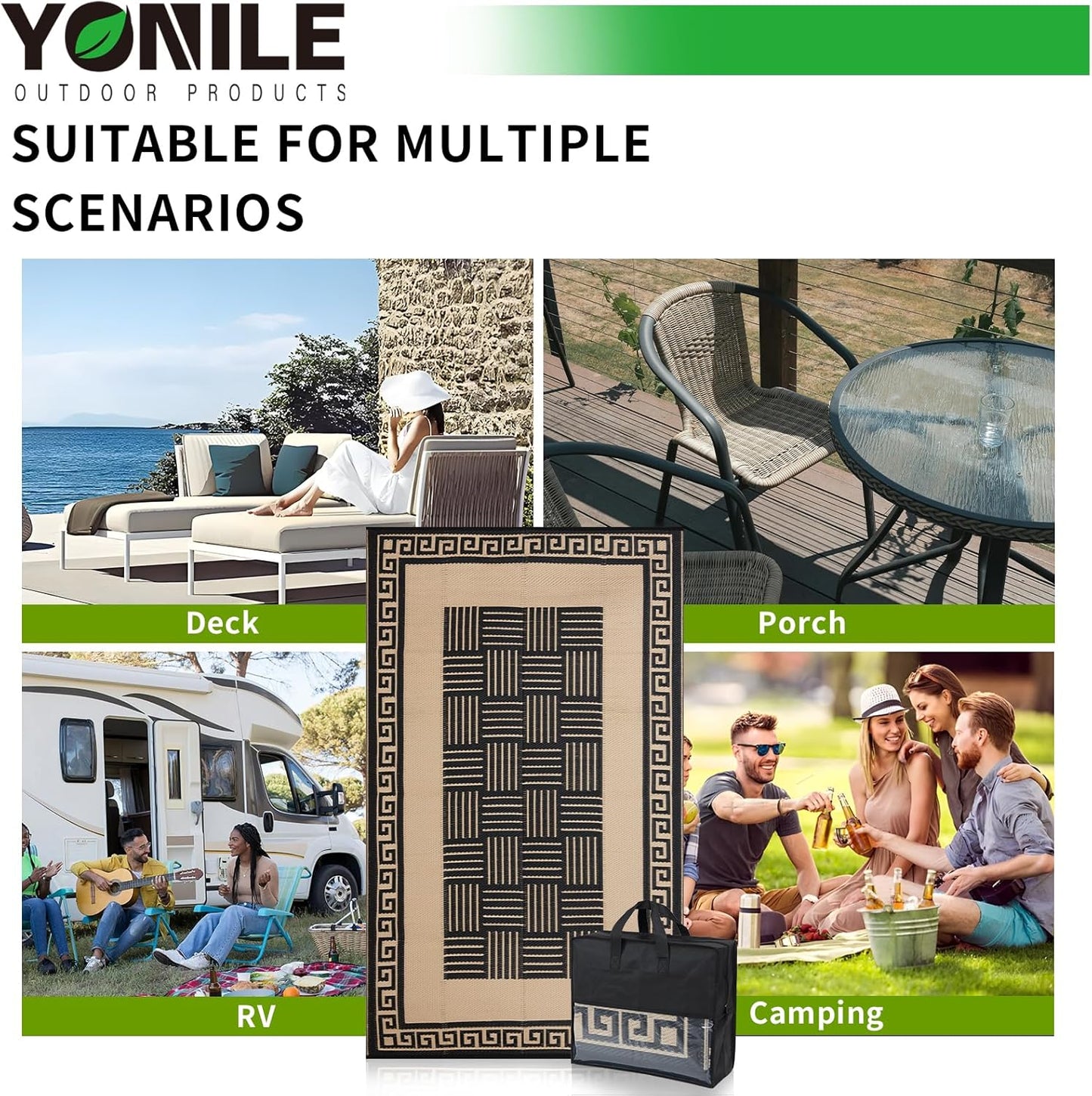 Outdoor Rug 6x9 ft Waterproof, Reversible Outdoor Plastic Straw Rug for Patios Clearance, Outdoor Area Rug Carpet RV Mat for Camping Backyard Deck Porch