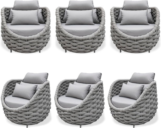 TWT 6 Pieces Patio Sofas, All-Weather Teslin Rope Balcony Furniture with Cushions & Pillows, Patio Couch Outdoor Patio Furniture Set for Indoor, Balcony, Backyard, Deck, Poolside, Grey