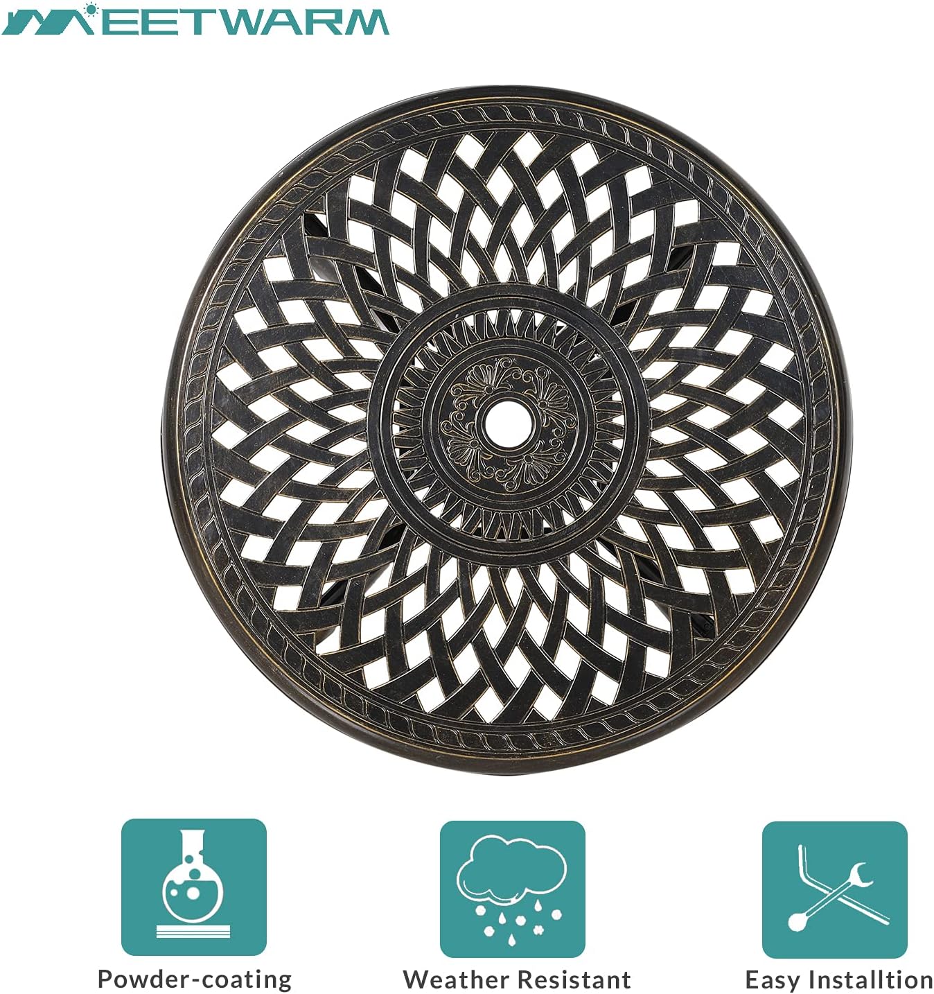 MEETWARM 3 Piece Patio Bistro Set, Outdoor All-Weather Cast Aluminum Dining Furniture Set Includes 2 Chairs and a 31” Round Table with Umbrella Hole for Garden Deck