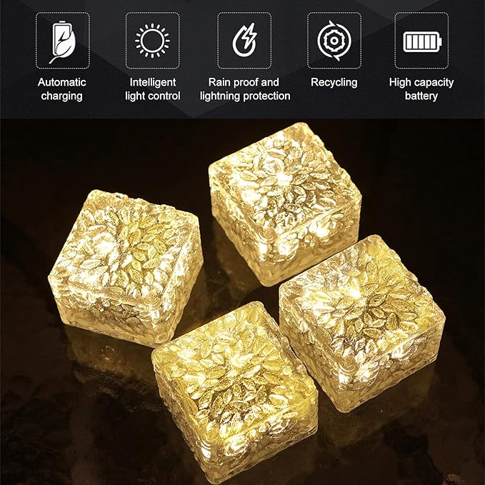 Solar Brick Lights - Outdoor Waterproof Patio Decor, 2.8 * 2.8in Garden Lights for Outside 4 Packs, Patio, Yard, Walkway, Pathway