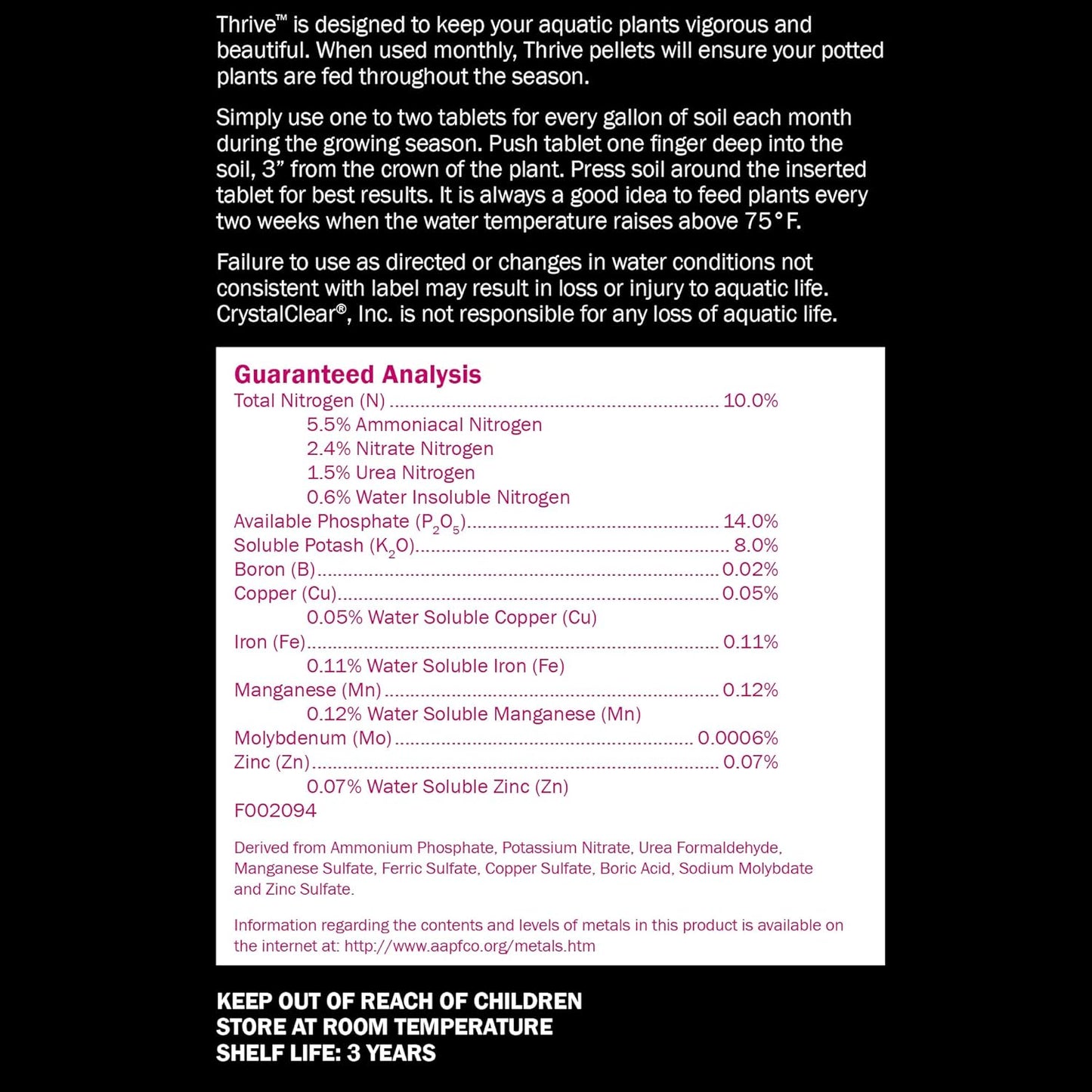 CrystalClear Thrive Aquatic Pond Plant Food, Fish Safe Water Garden Fertilizer, Nutrients Boost Lily & Lotus Flower Bloom & Root Growth, 30 Tablets