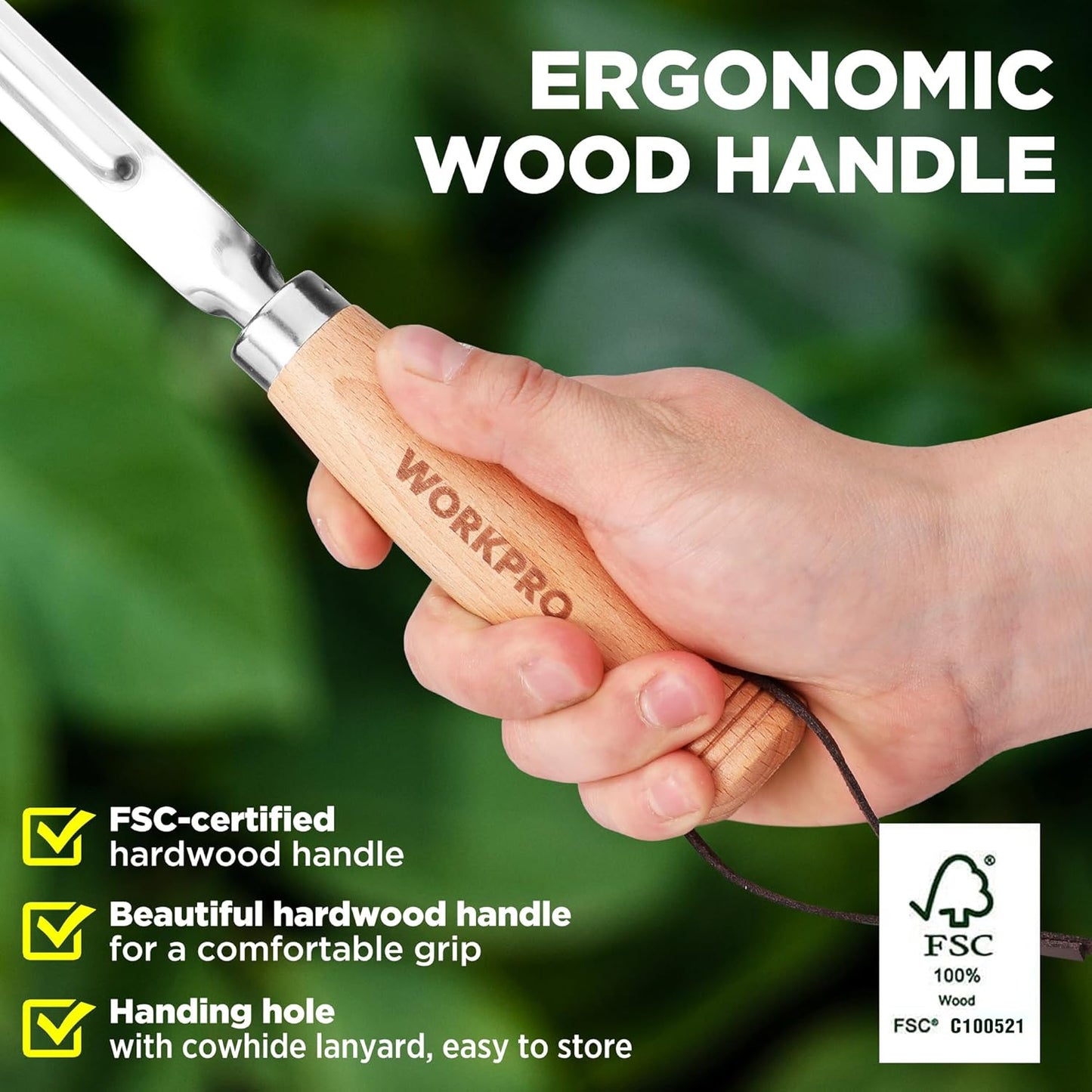 WORKPRO Garden Tool Set, 3 Pcs Gardening Hand Tools with Wood Handle, Weed Puller, Crack Weeder, Hand Trowel, for Planting, Digging, Weeding, Ideal Gardening for Women & Men