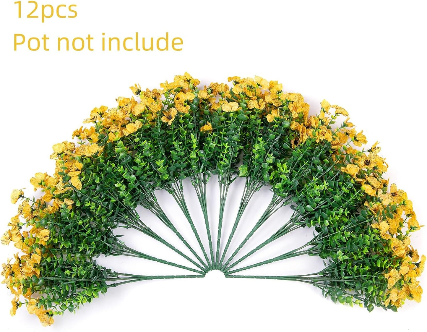 Artificial Fall Flowers Faux Mums for Outdoor Indoor Garden Home Decoration, Faux Flower Daisy with Eucalyptus Leaves Fake Plants Greenery Boxwood Porch Patio, 12 Bundles (Yellow)