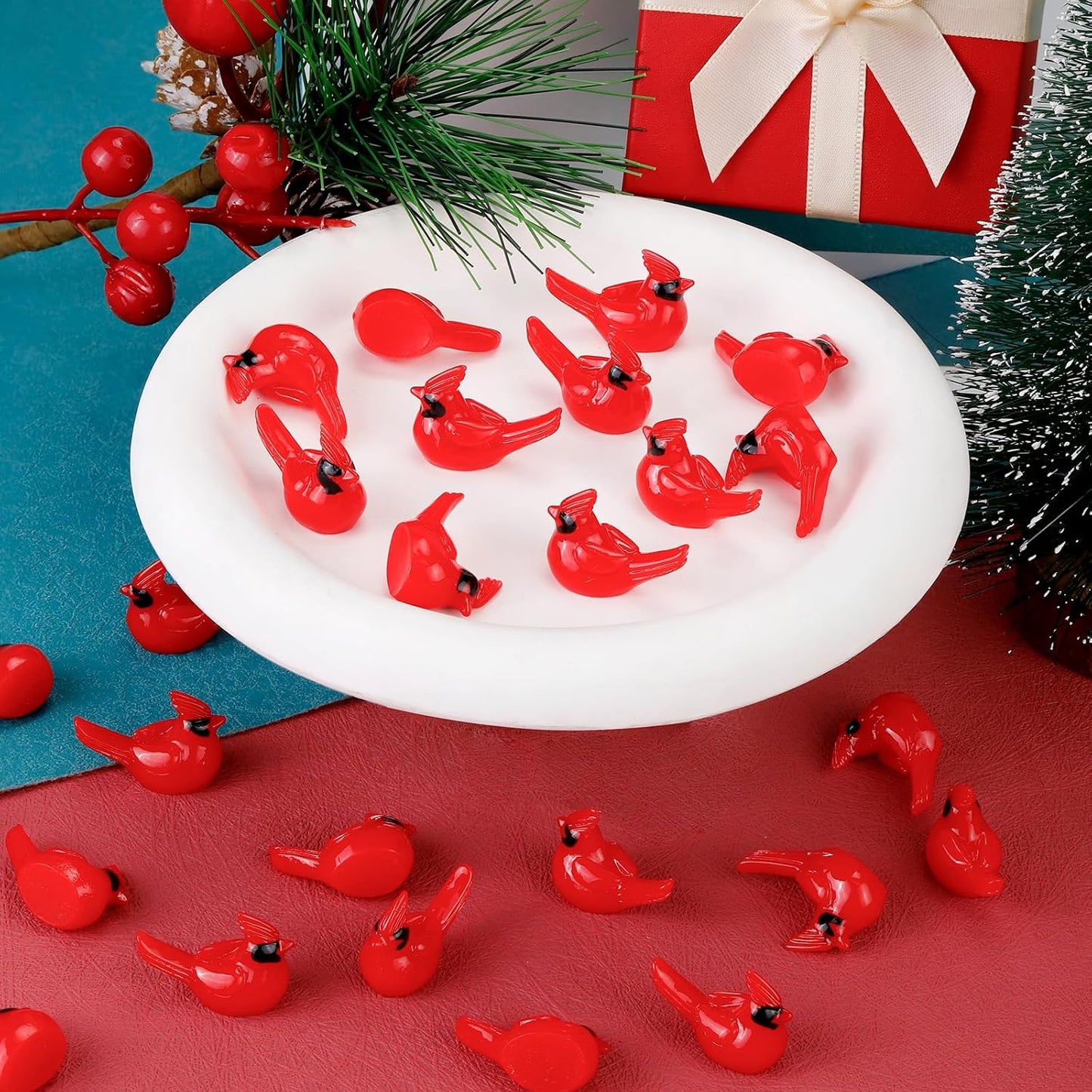 100 Pcs Mini Resin Red Cardinal Bird Figurines – Tiny Cardinal Ornaments for Christmas, Cake Toppers, Garden Crafts, Dollhouse, Fairy Micro Landscape, Party and Home Decorations