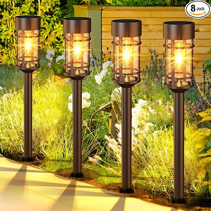 Solar Pathway Lights 8 Pack, Solar Lights Outdoor Waterproof IP65, Long-Lasting, Bright LED Outdoor Lighting Decor for Garden Yard Landscape Path