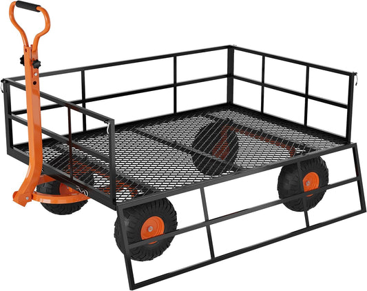 Heavy Duty Steel Garden Cart, 1200 LBS Capacity 3 in 1 Pullable Garden Wagon with 13" Wheels, for Gardening Soil, Tools, and Plant Transport