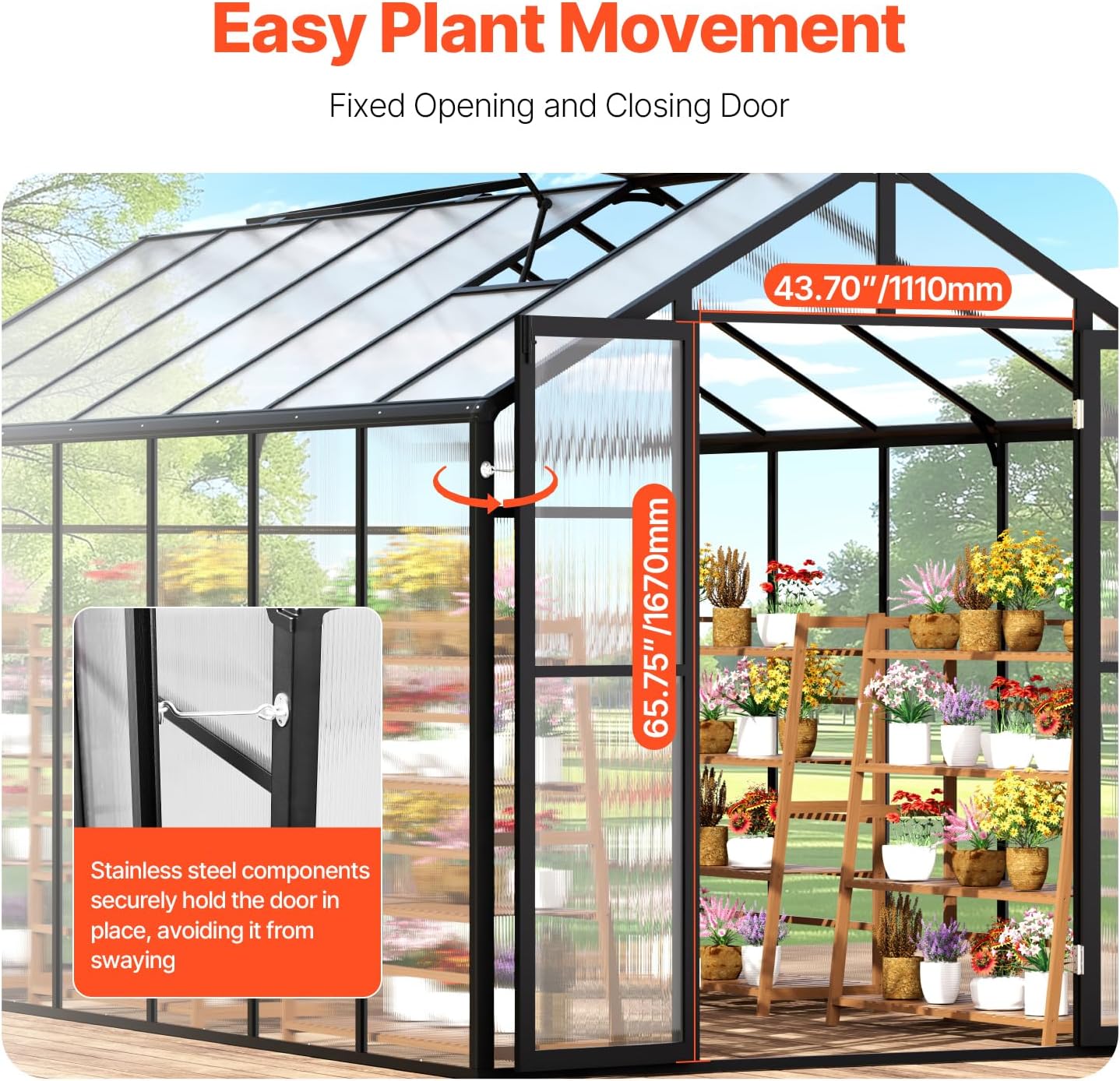 VEVOR Polycarbonate Greenhouse, 8 x 14 Ft, Outdoor Greenhouse with 2 Vent Windows, Pavilion Styled Greenhouse with Hinged Door, Aluminum Large Walk-in Greenhouse Kit for Outside Garden Backyard