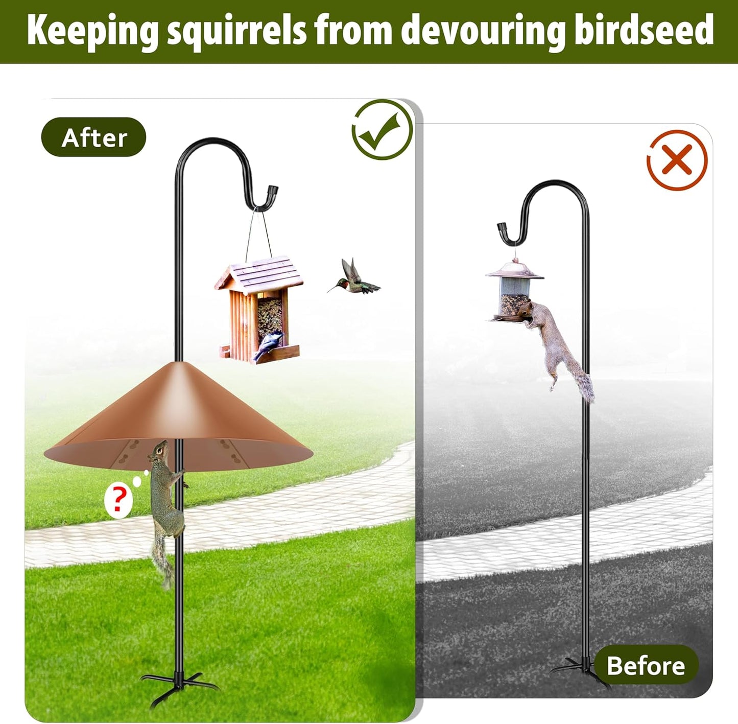 Squirrel Baffle for Bird Feeder Pole, 19-Inch Outdoor Bird Feeder Guard, Squirrel-Proof Birdhouse Baffles, Shepherd's Hook for Outside(Brown)