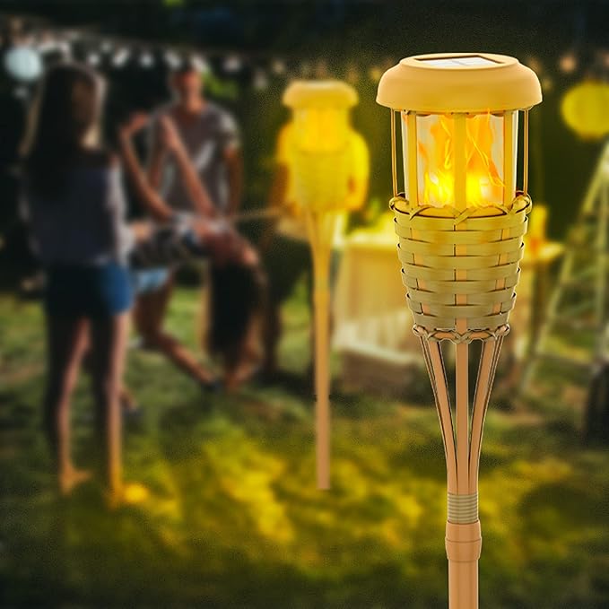 Solar Outdoor Lights, Solar Torch Lights Outdoor Flickering Flame, Outdoor Decorations for Patio Path Yard - 4 Pack