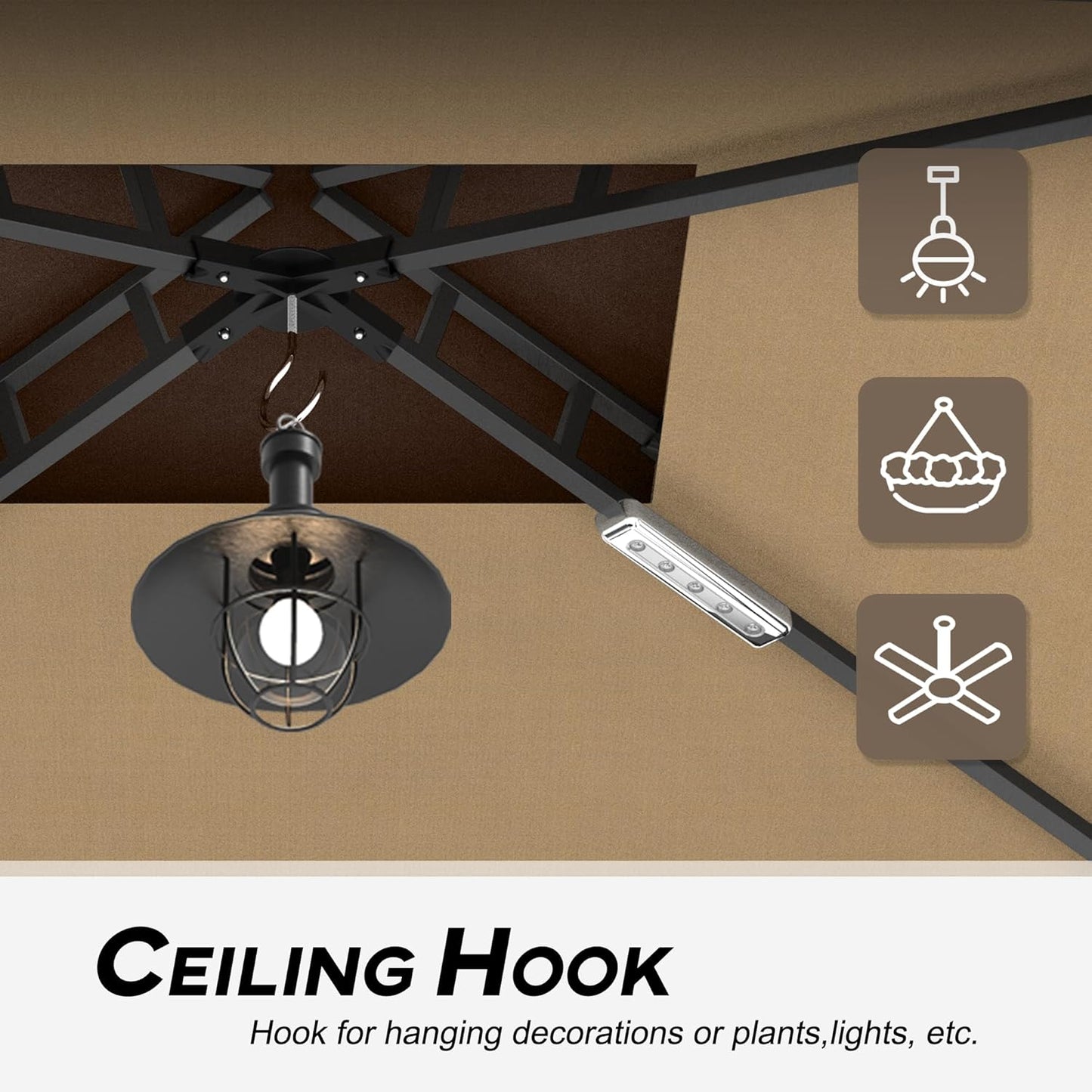 COOSHADE 8'x 5' Grill Gazebo Double Tiered Outdoor BBQ Gazebo Canopy with LED Light (Brown with Khaki)