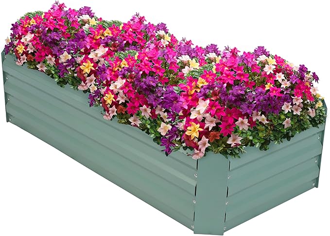 Sunnydaze Galvanized Raised Garden Bed - Metal Raised Bed for Gardening - Outdoor Planter Box for Flowers, Plants, and Vegetables - Green - 48" W x 36" D x 12" H Rectangle