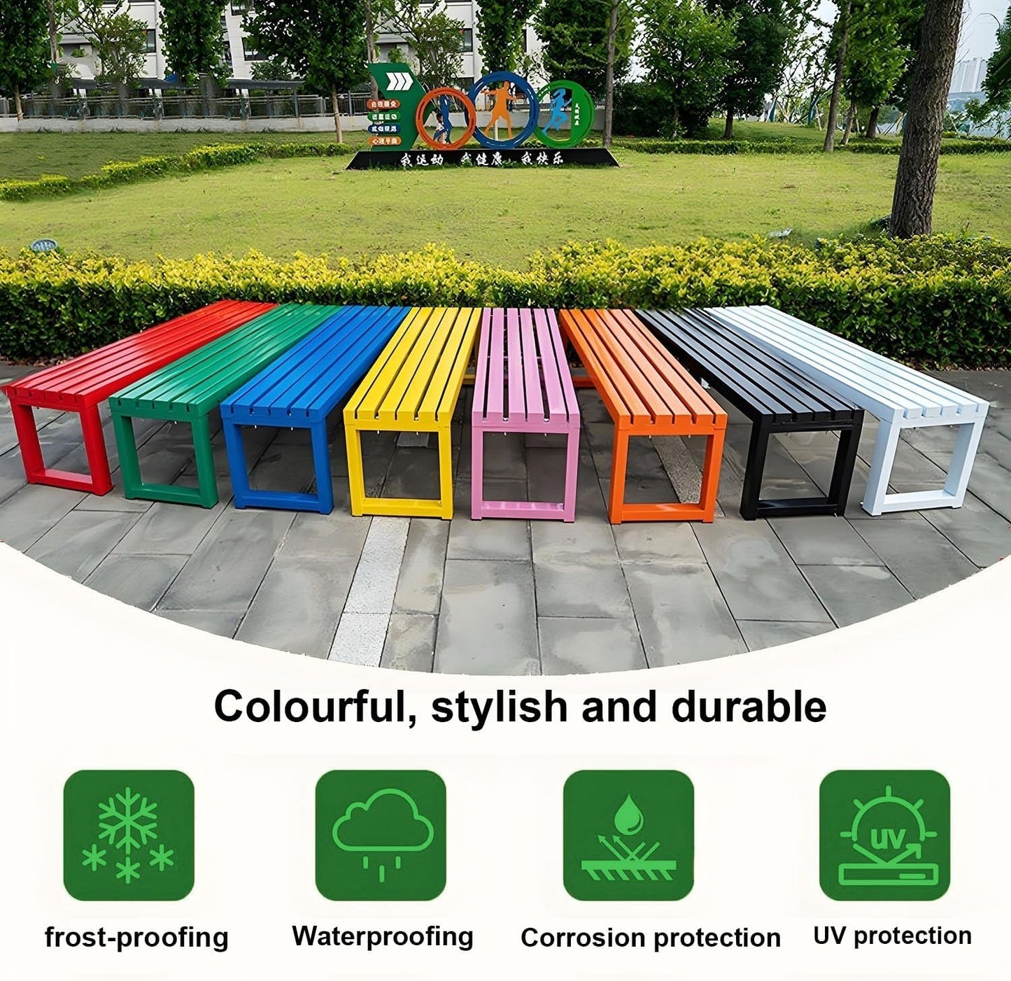 Weatherproof Metal Dining Bench, Outdoor Bench Backless Patio Bench 2-Person Farmhouse Bench Garden Bench for Kitchen, Living Room, Entryway(Green,59in)