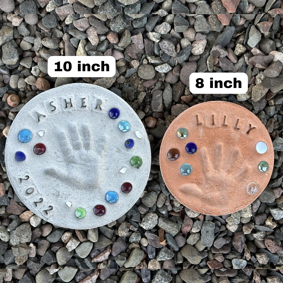 DIY Stepping Stone Kit with Color Pigment, Handprint Stepping Stone, Mother's Day Gift, Footprint Stepping Stone (8 Inch + Stamp Set, Gray)