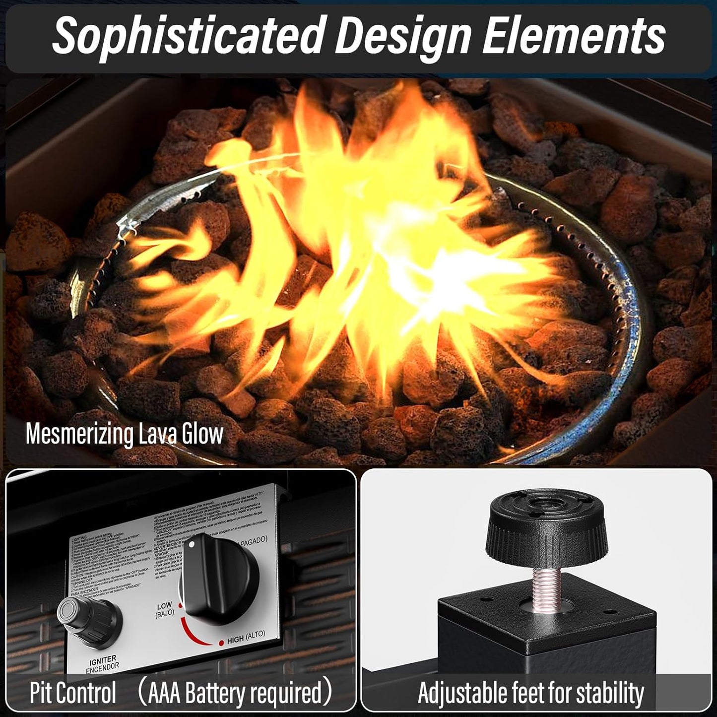 5 Pieces Outdoor Patio Furniture Set with 50000 BTU Propane Fire Pit Table, Deep Seating Wicker Swivel Rocker Chairs and Loveseat Glider Patio Conversation Set for Deck Poolside Backyard Beige