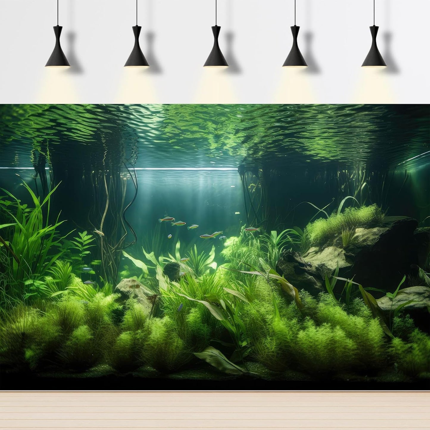 Aquarium Background Lush Green Aquatic Plants and Seagrasses Terrarium Background Under The Sea View With Rock Sands Fish Tank Background Amazing Aquarium Backdrop Background Poster Vinyl 24x16in