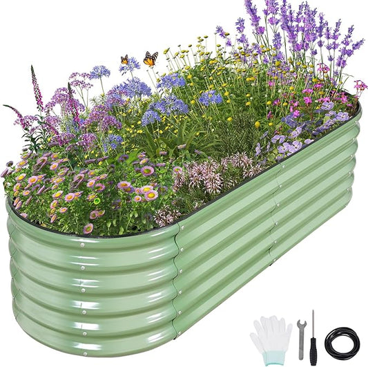 Galvanized Raised Garden Bed Outdoor- Raised Beds for Gardening| Metal Planter Box, Steel Raised Garden Bed Kit with Safety Edging and Gloves for Vegetables, Flower, Herbs (6x2x1.4FT, Green)