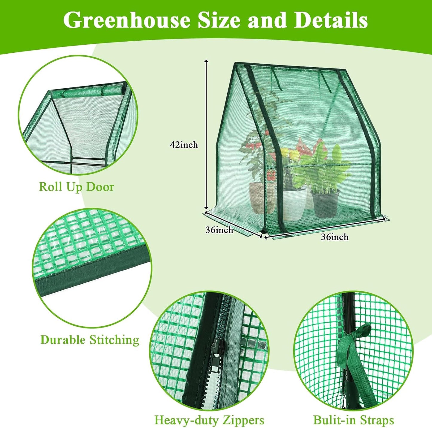 U'Artlines Portable Mini Greenhouse Small Green House with Waterproof Pad 36x36x42 Inch Plant Cover Tent for Garden Small Plants Indoor Outdoor, Green PE