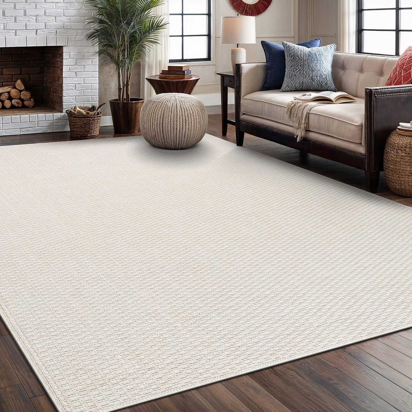 Easy Jute Rug 5x7 Indoor Outdoor Natural Rugs Solid Fiber Rug Woven Area Rug Boho Easy Clean Inside Carpet for Living Room Bedroom Dining Room Hallway or Outdoor Patio Porch (5 X 7 Bone)