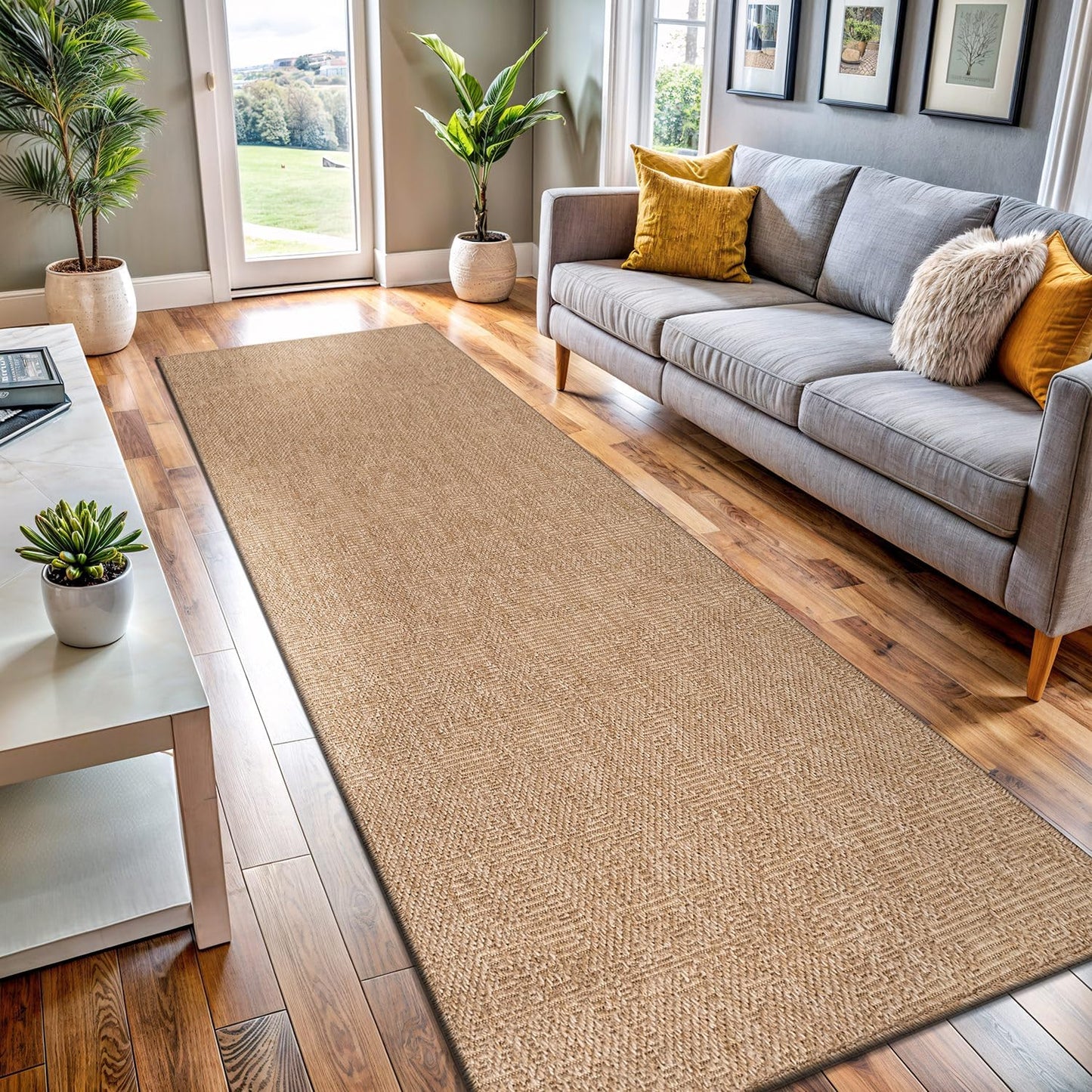 Washable Easy Jute Rug 2x7, Indoor Outdoor Runner Rugs, Natural Color Farmhouse Area Rugs for Living Room, Kitchen Rug High Traffic Area, Easy to Clean Solid Boho Woven Design Carpet (2 X 7 Natural)