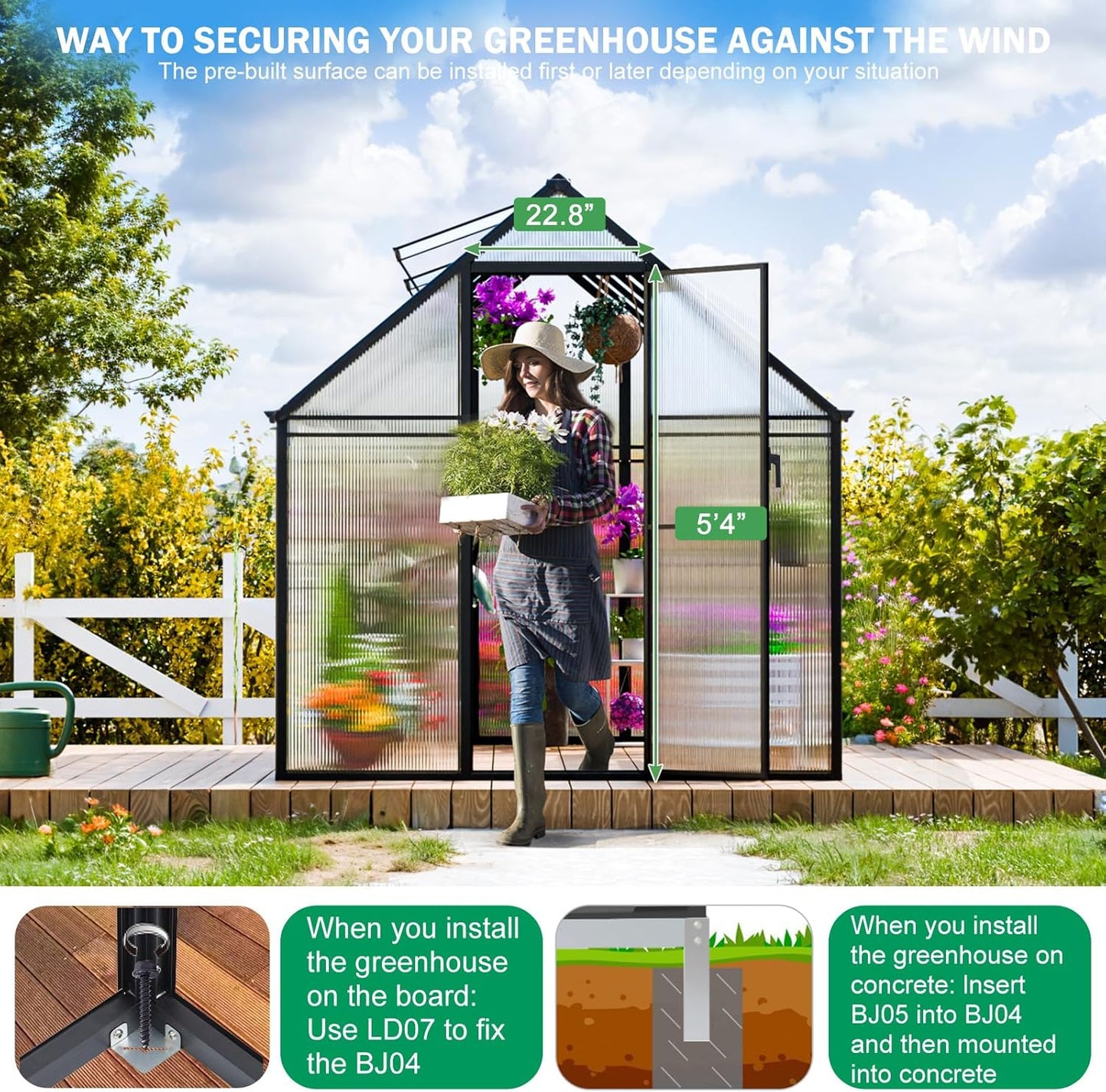 CDCASA 10.3x6.2x6.7 FT Greenhouse for Outdoors, Easy Assembly Thicker Aluminum & Polycarbonate Greenhouses w/2 Windows, Swing Door, Walk-in Green House for Outside, Patio, Backyard, Garden