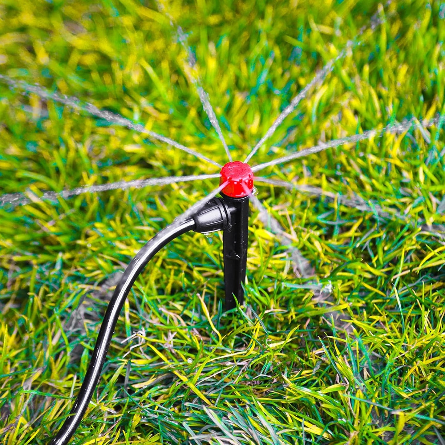 50 Pieces Drip Irrigation Emitters, Adjustable 360 Degree Drip Stream Emitters on 5" with Stake for 1/4" Drip Irrigation Tubing Irrigation 8 Hole Stream Drippers for Garden Watering System