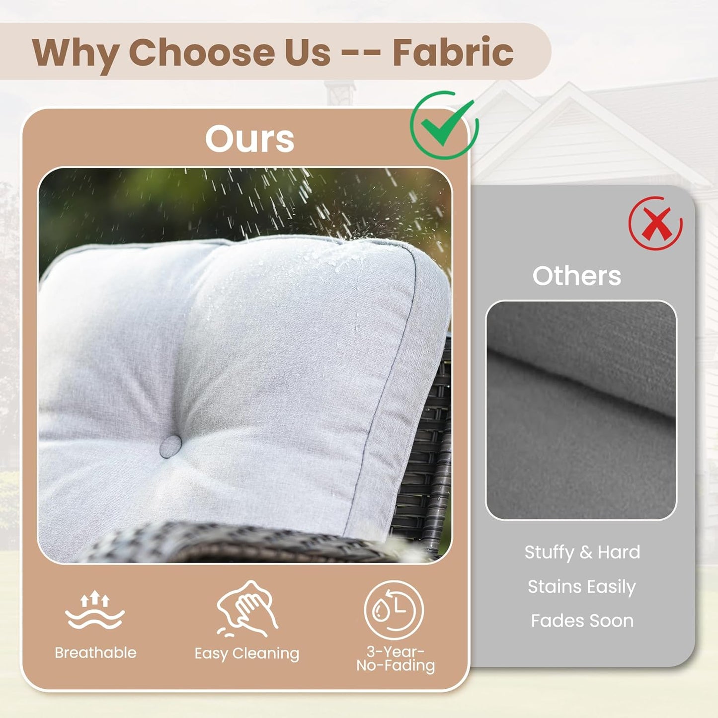 HOOOWOOO Patio Furniture Set,5 Pieces Outdoor Conversation Set,All Weather Wicker Loveseat Sofa Set with High Back Swivel Rocking Chairs Tables,Light Gray