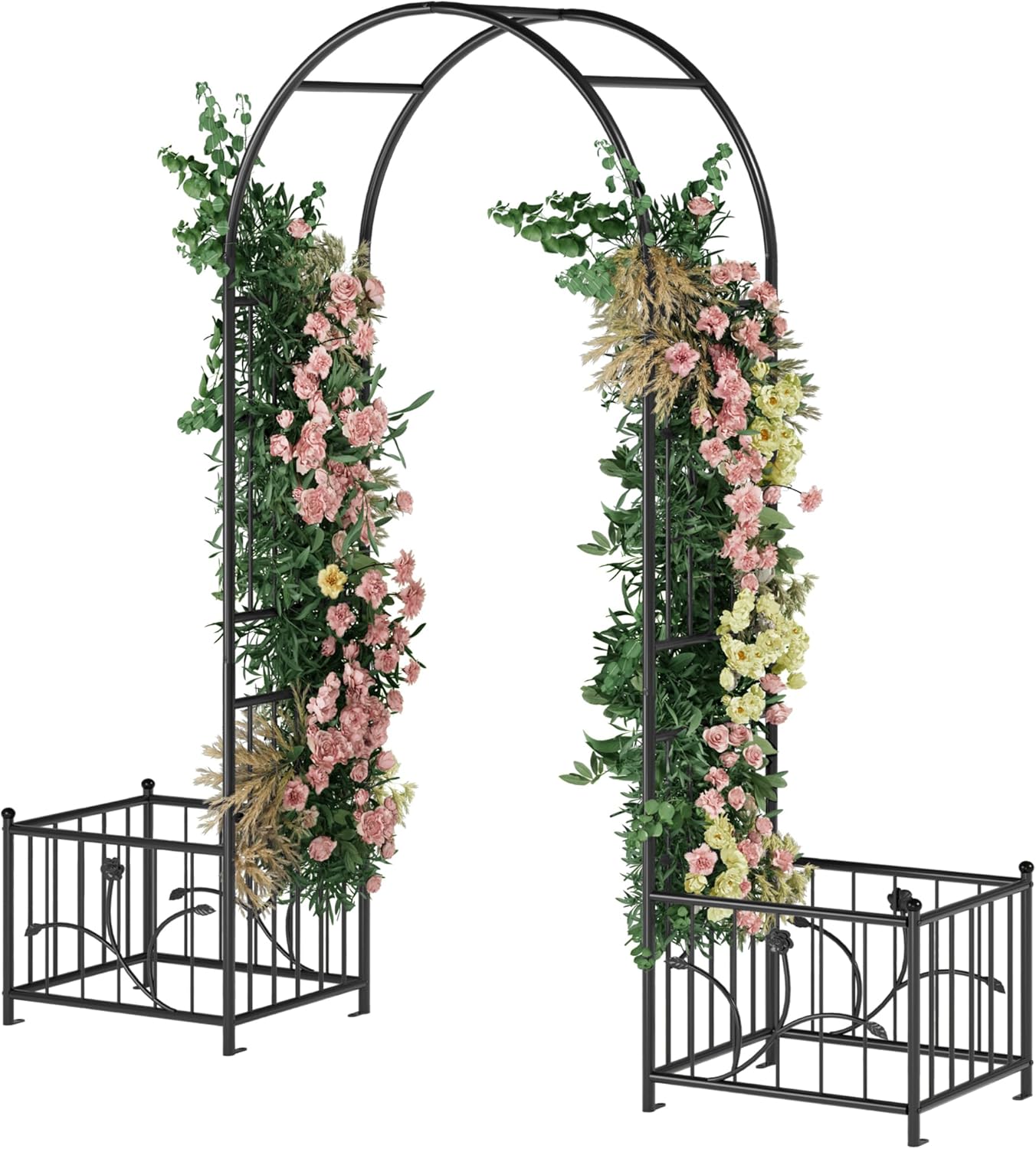 YITAHOME Garden Arbor with Planter Boxes, Wedding Arches for Ceremony, Black Metal Garden Archway for Climbing Plants Outdoor Lawn, Patio and Backyard