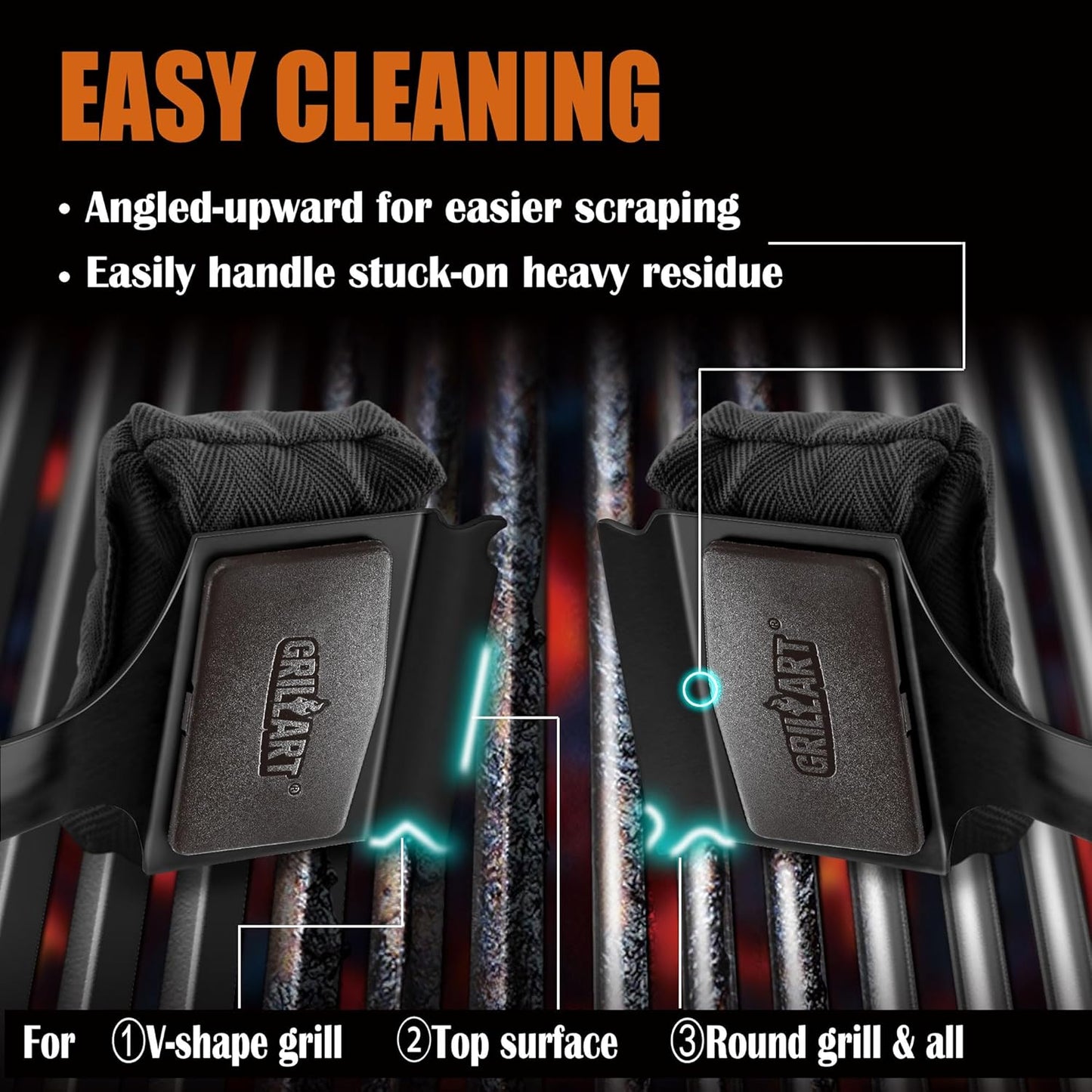 GRILLART Bristle Free Grill Brush Kit, Reinforced Outdoor Grill Brushes, Safe Cleaning Tools with Replaceable Heads, Grill Scraper BBQ Accessories, Men/Dad Gifts