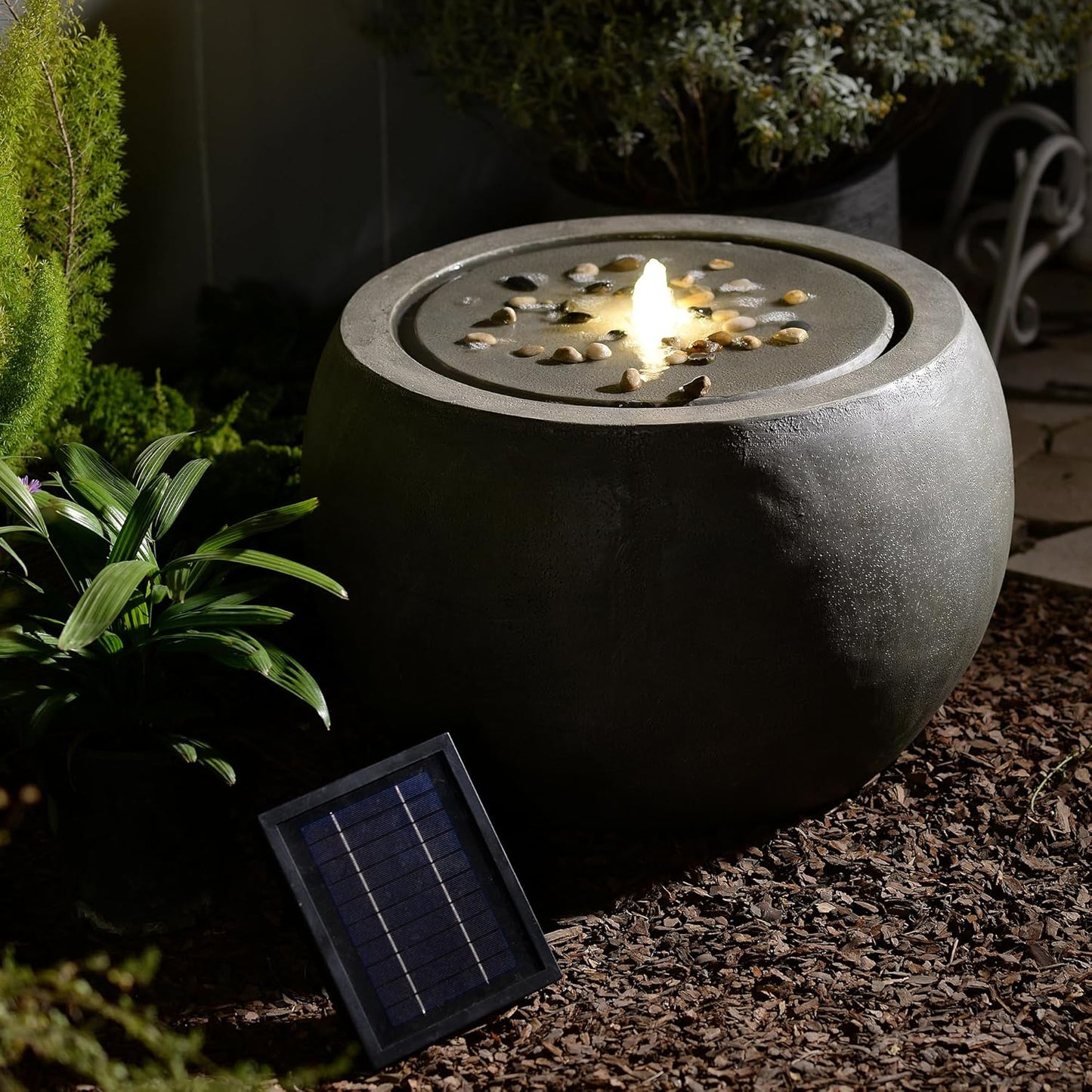 Solar Water Fountain Outdoor Garden Bubbler Large Water Feature Outdoor Fountains Solar Powered for Patio Deck Yard Home Decor Gray, 25 "L X 25" W X 17.5" H