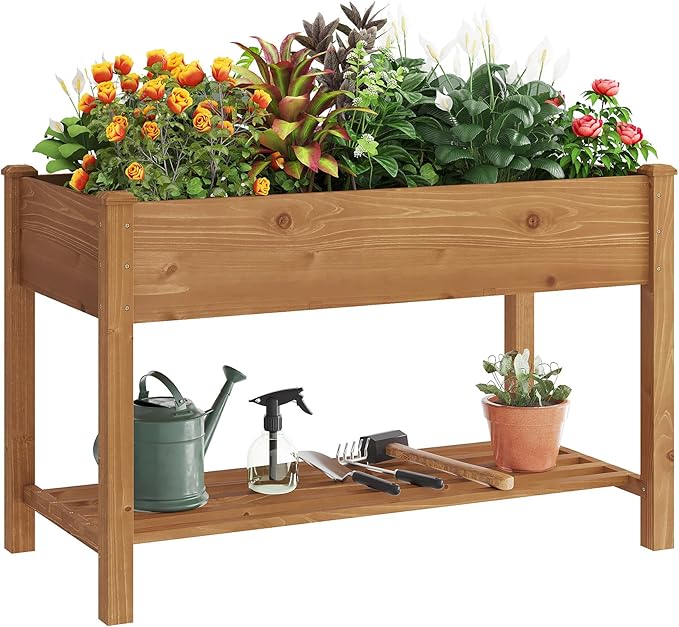 GHWIE Raised Garden Bed with Shelf,Elevated Wooden Planter Box with Legs,Garden Planter for Backyard, Patio, Balcony