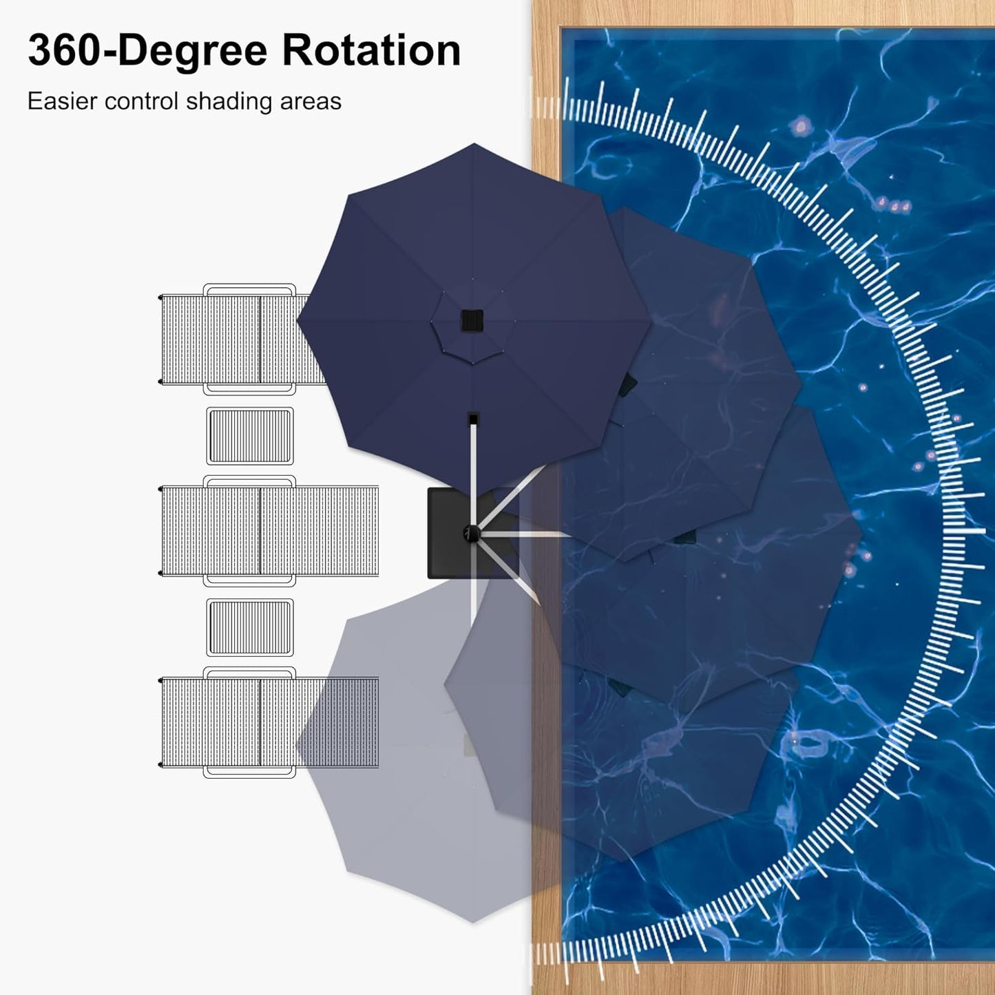 PURPLE LEAF 12ft Patio Umbrella With Base Solar powered LED Cantilever Umbrella with LED lights Windproof Outdoor Offset Umbrella for Garden Deck Pool Patio, Navy Blue