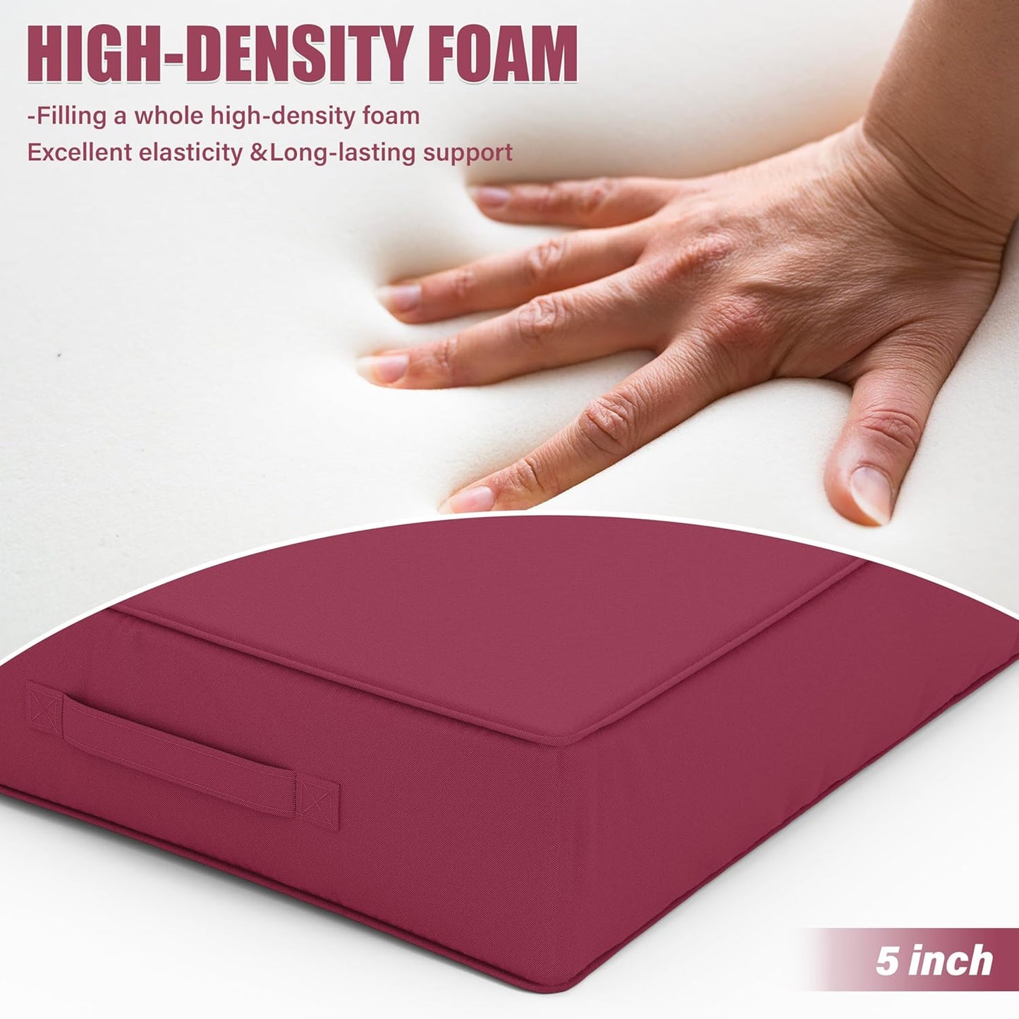 Patio Chair Cushions 24 X 24 X 5 Inch Waterproof Outdoor Seat Cushions for Patio Furniture, Outdoor Sofa Couch Pads with Ties & Handle, Set of 2, Fuchsiared