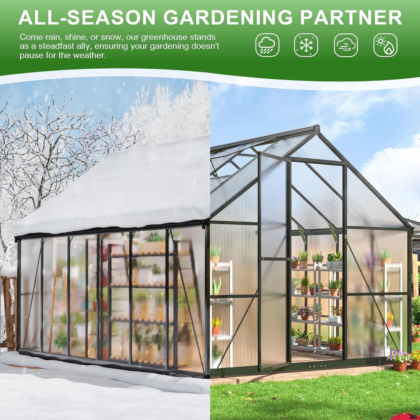 Polar Aurora 8x12 FT Greenhouse, Quick Aluminum Assembly Structure Polycarbonate Greenhouse, Walk-in Greenhouses for Outdoors with Ventilated Windows, Green Houses for Outside Backyard Garden