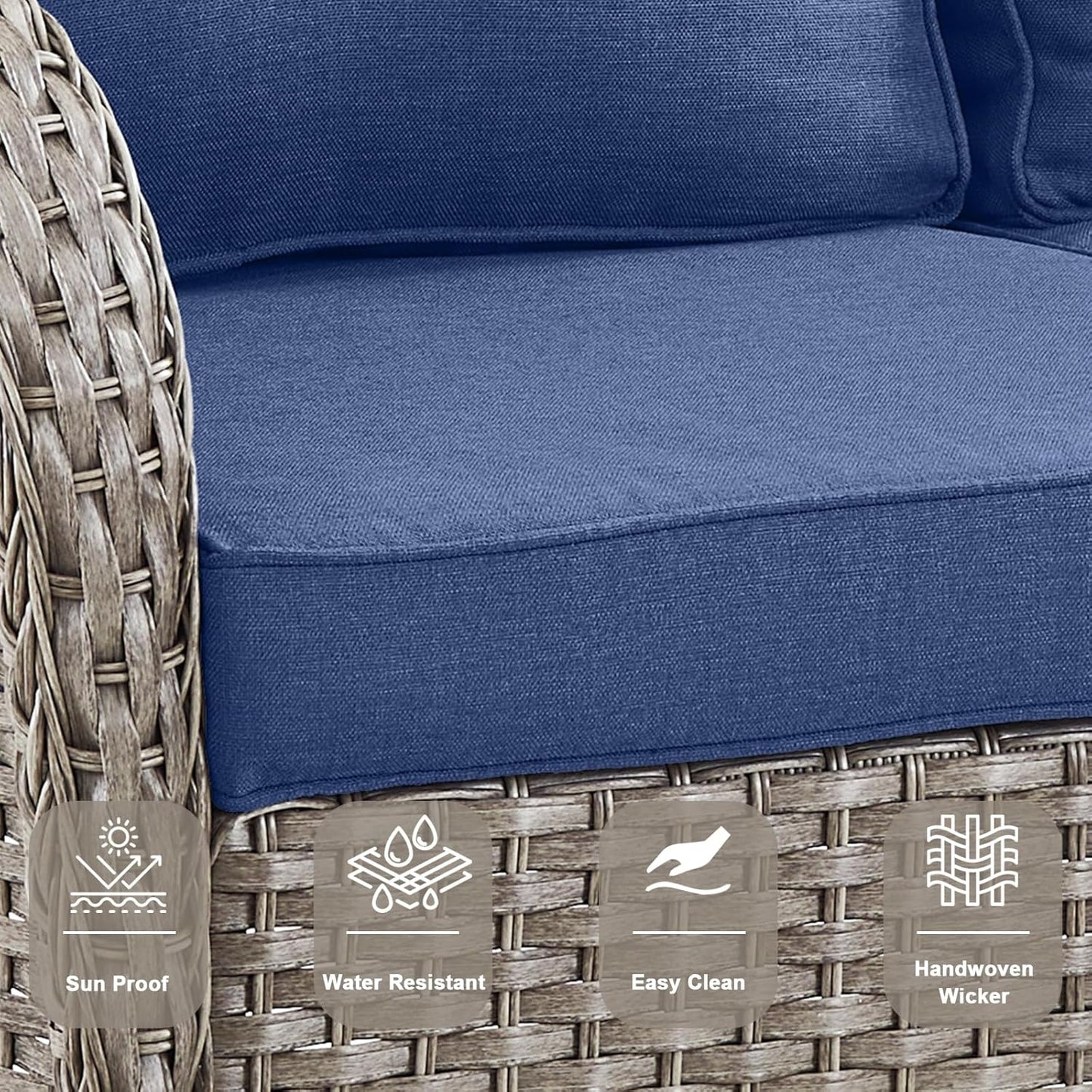 5 Piece Outdoor Patio Furniture Set with Deep Seating Swivel Rocker Chairs Loveseat and Rattan Coffee Table Outdoor Conversation Sets for Deck Backyard Poolside,Gray Wicker