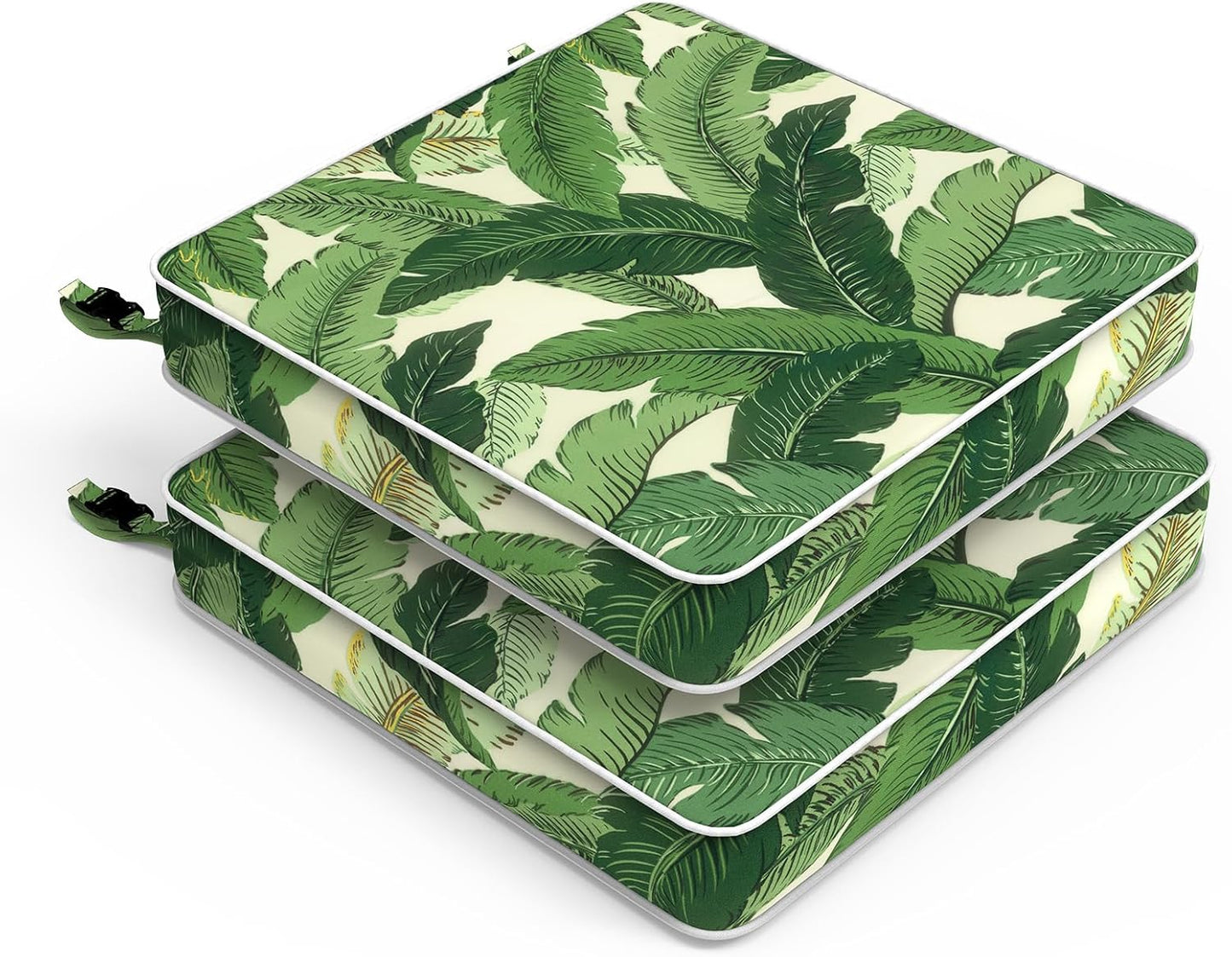 LVTXIII Patio Chair Cushions 19"x19"x3", Water-Repellent Outdoor Seat Cushions for Patio Furniture, Square Chair Pads with Ties for Home Garden Decoration, Set of 2, Swaying Palms Green
