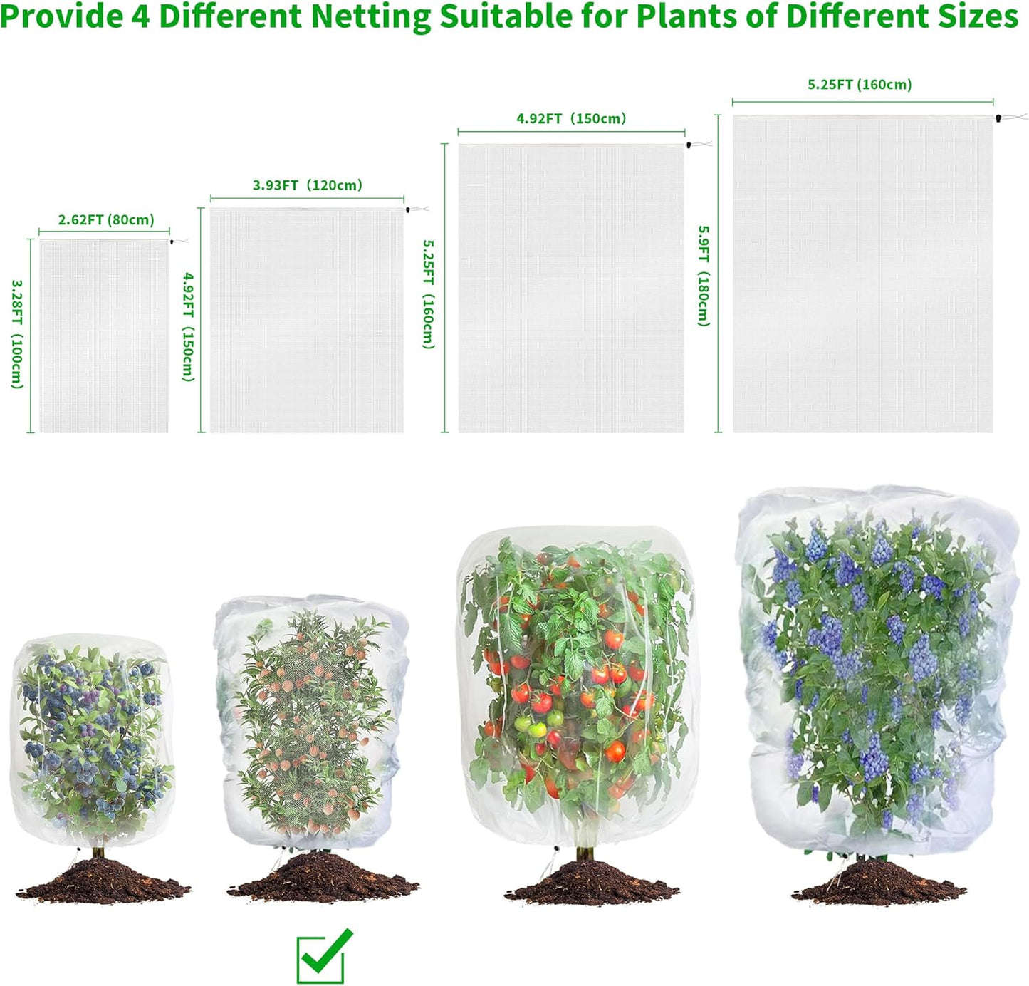 Garden Mesh Netting with Drawstring,Plants Cover Protection from Anti Birds,Bugs,Cicadas,and Insects-Pest Barrier Bag for Blueberry Bushes,Citrus,Tomatoes,Vegetables,Fruit Tree and Orange