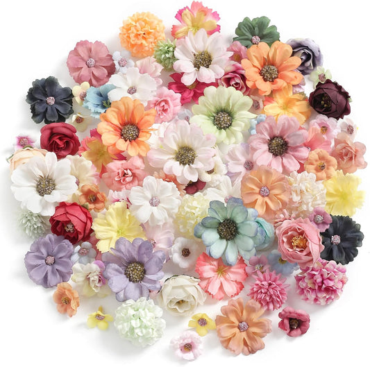 Faux Flower Heads Small Silk Artificial Flower DIY Fake Mini Flowers Rose Daisy Flowers Craft Supplies for Wedding Party Wreath Graduation Season Party Home Decor (125, Multi Color)