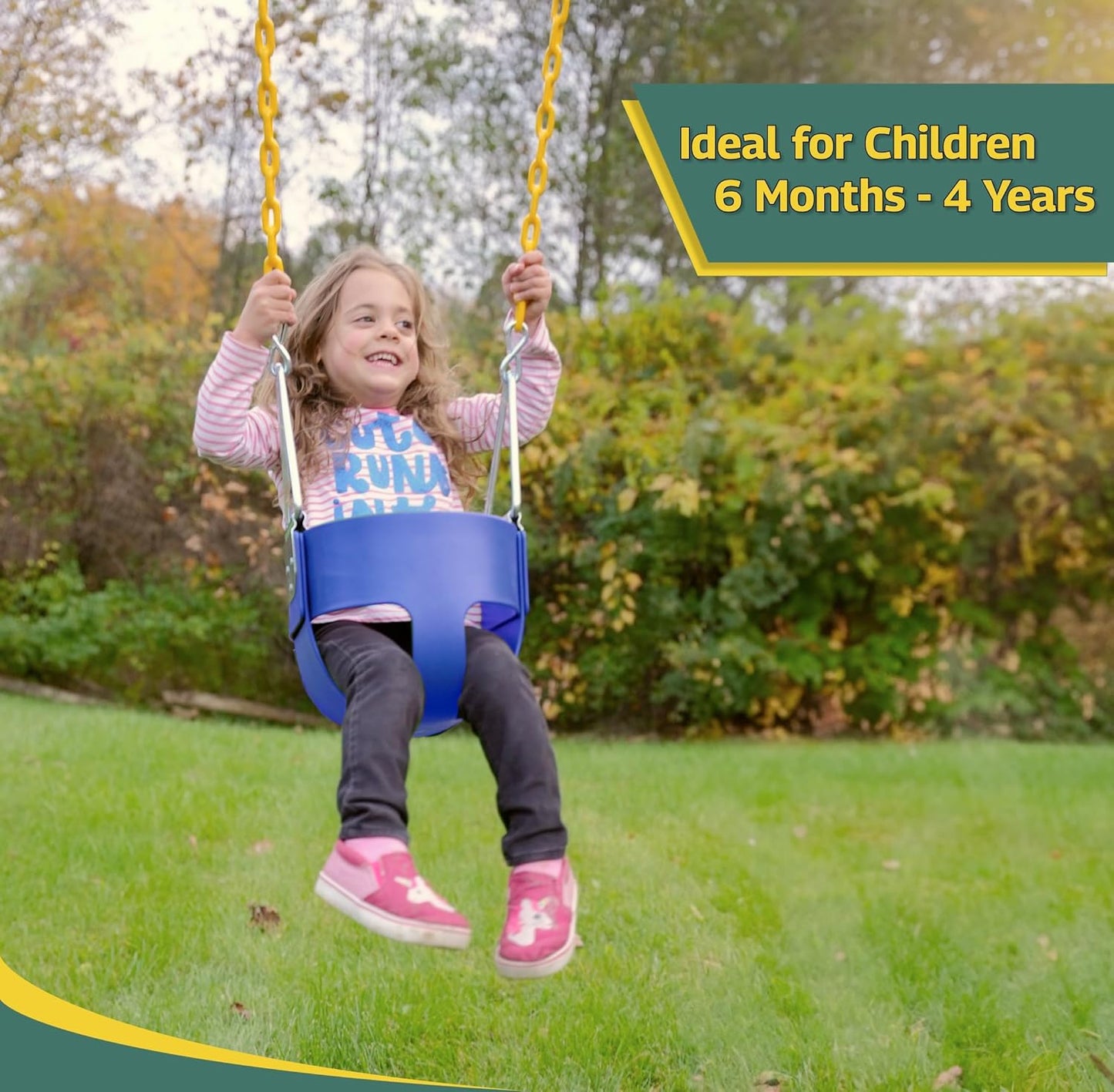 Eastern Jungle Gym Heavy-Duty High Back Full Bucket Toddler Swing Seat | Coated Chains Fully Assembled | Blue Swing Set Accessory