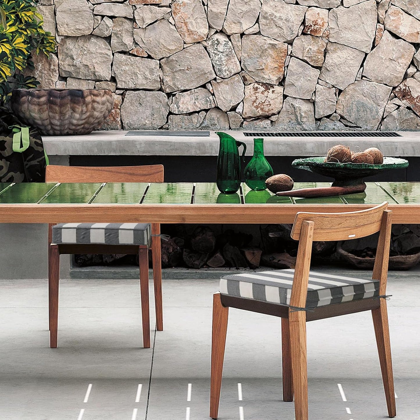 Square Corner Seat Cushions, 18.5" x 16" x 3", Set of 4, Indoor Outdoor Water Repellent Universal Chair Pads with Ties for Patio Furniture, Garden Deck Dining Chairs, Gray Stripe