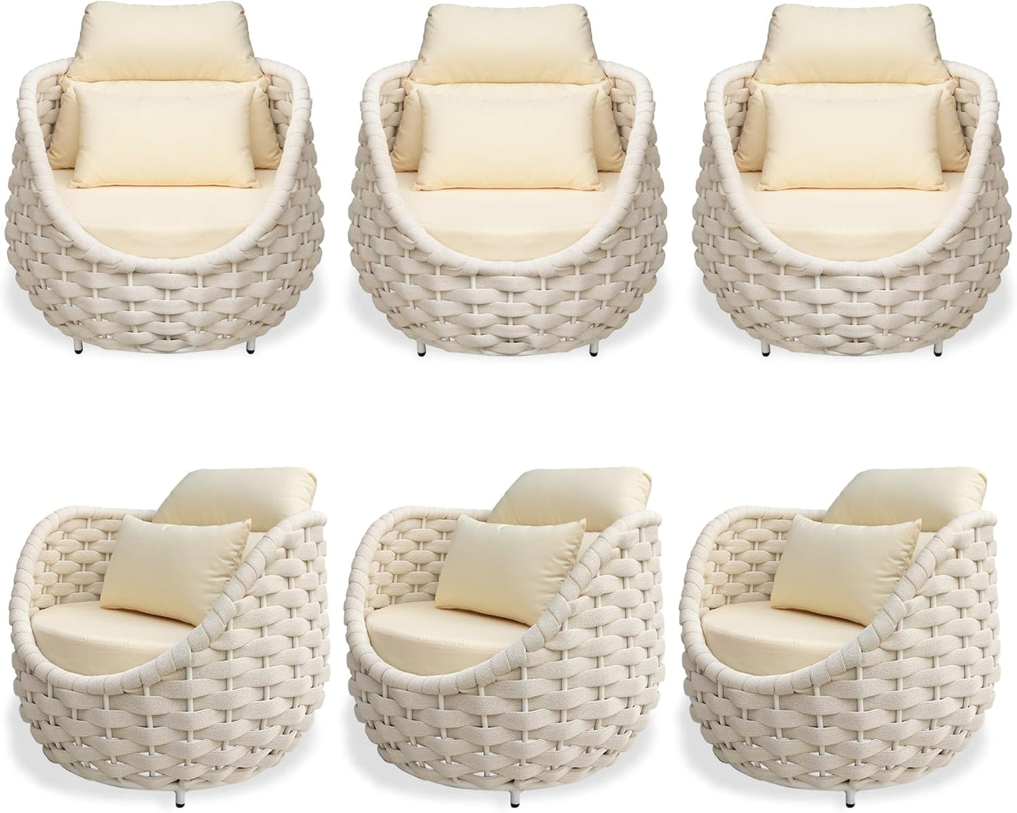 TWT 6 Pieces Patio Sofas, All-Weather Olefin Rope Balcony Furniture with Cushions & Pillows, Patio Couch Outdoor Patio Furniture Set for Indoor, Balcony, Backyard, Deck, Poolside, Cream