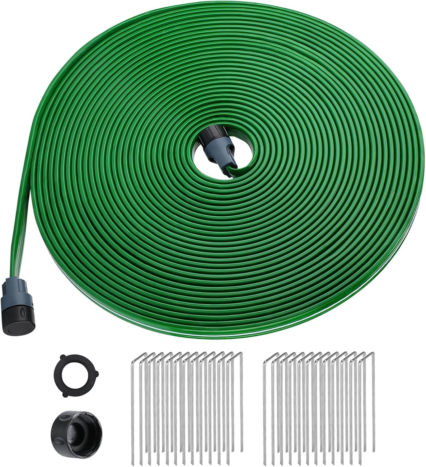 75ft Sprinkler Soaker Hose - Kink-Free, Save Water, Flexible - Heavy Duty Three Tube Flat Watering Hose for Garden Yard Lawn Irrigation, with 25 Stakes