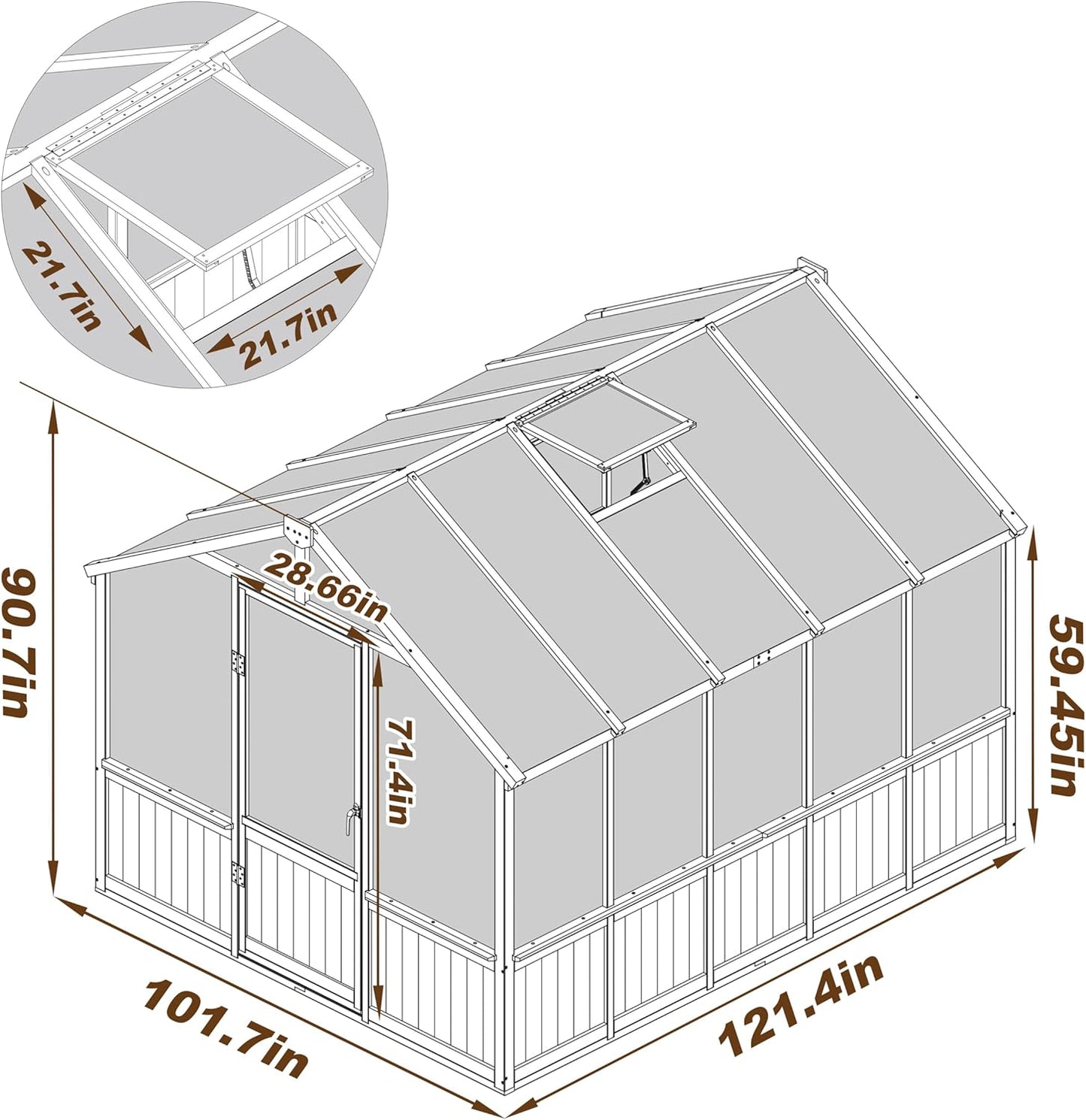 BlueWish 8x10 FT Greenhouse Kit, Wood Greenhouses with 6MM Polycarbonate Panel, Green House with Adjustable Vent & Lockable Door, Walk-in Greenhouse for Outside, Garden, Backyard
