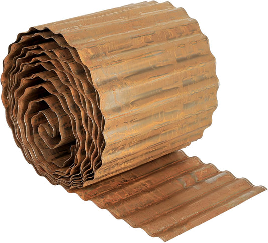 Worth Pre-Rusted Wide-Corrugated Garden Edging, 8" x20Ft Sturdy Steel Lawn Landscape Edging, Bendable Metal Long Strips of Border for Raised Flower Bed Tree Surrounds
