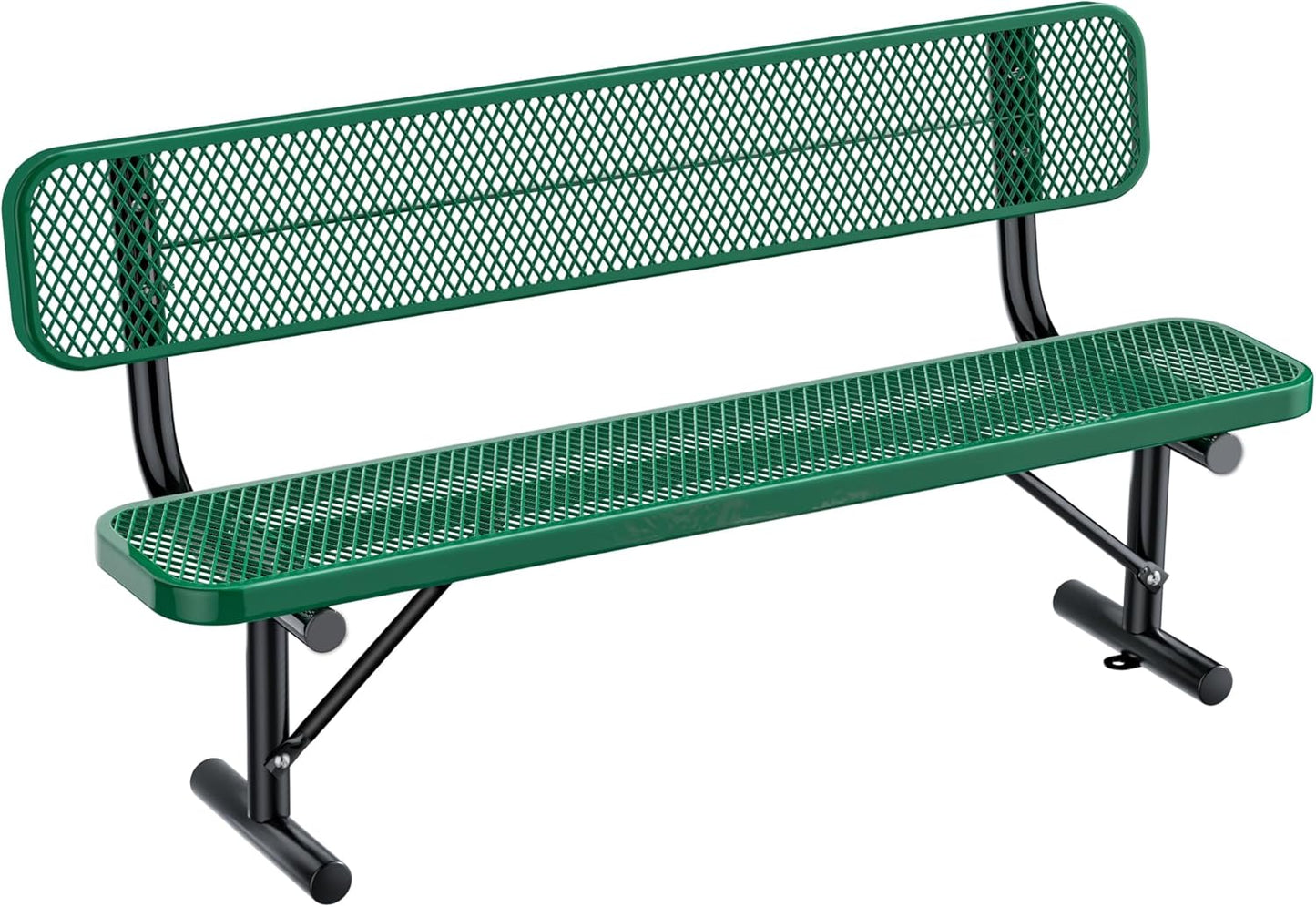 Outdoor Garden Bench, Cast Iron Metal Frame Patio Park Bench with Backrest, Portable Expanded Metal Black Bench, Commercial-Grade Outdoor Seating for Lawn, Patio, Park, Yard, Garden (Green, 6FT/72')