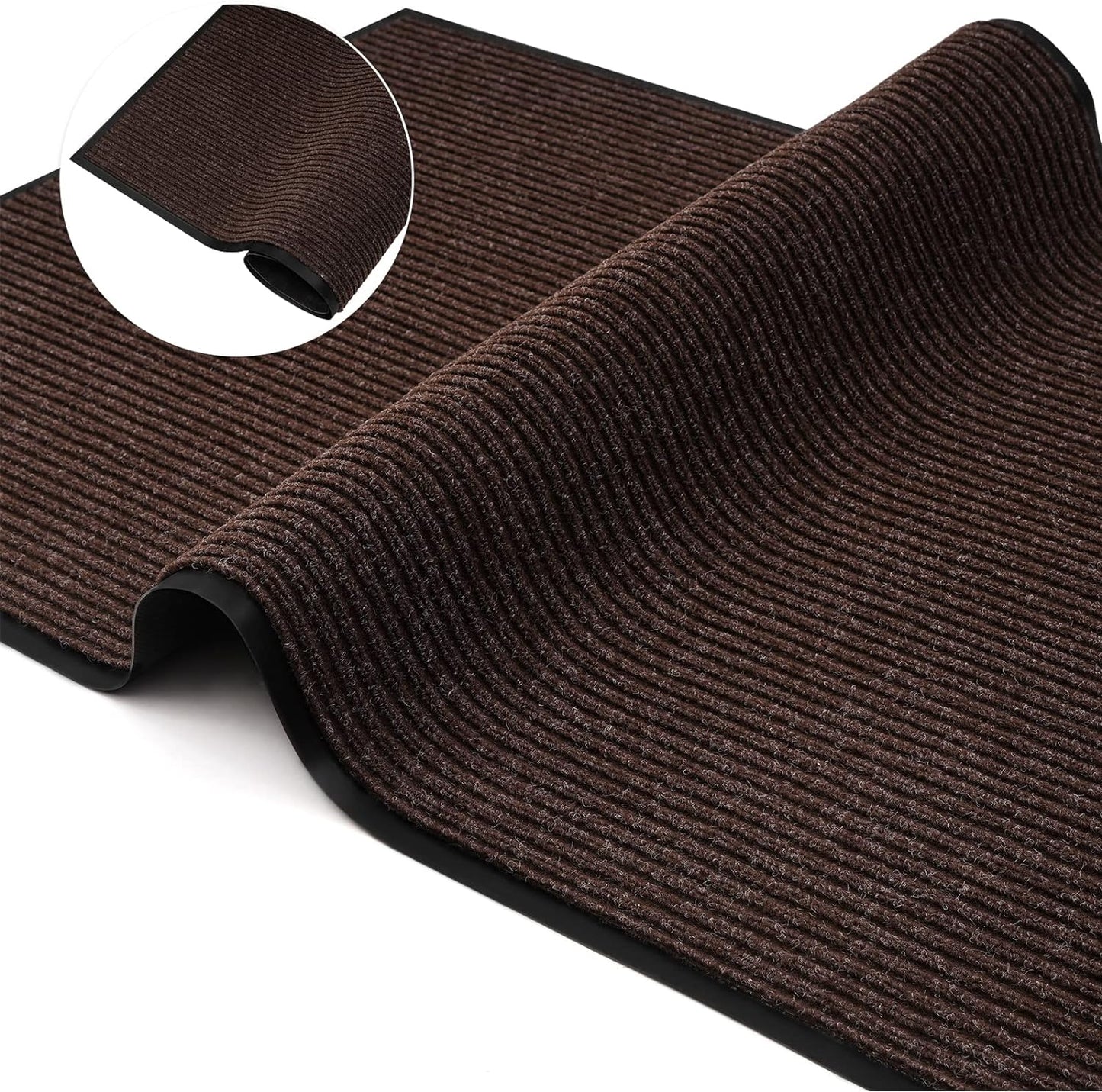 Low Profile Rubber Door Mat, 60x35inch, Heavy Duty, Entrance Doormat, Indoor and Outdoor, Waterproof, Easy Clean Shoe Scraper, Home Rug Welcome Mats for Entryway, Patio, Porch, Brown