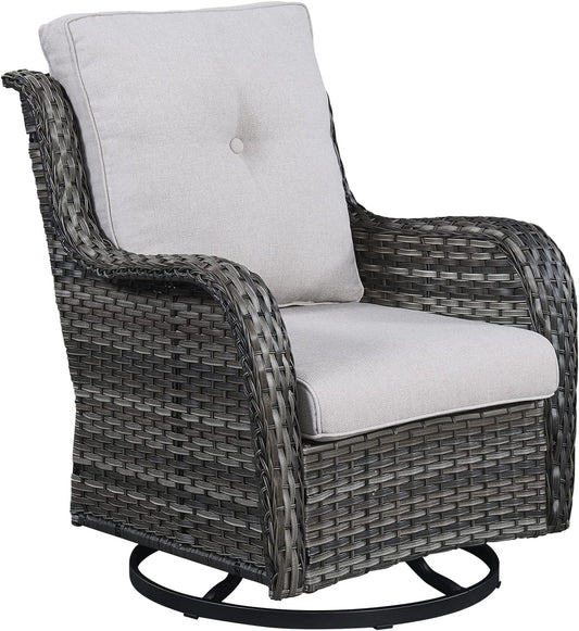 Outdoor Patio Swivel Rocker Chairs - Single Wicker Rattan Patio Swivel Rocking Chair with High Back,Deep Seating and Comfort Cushions for Deck Porch Garden,Mixed Grey/Beige