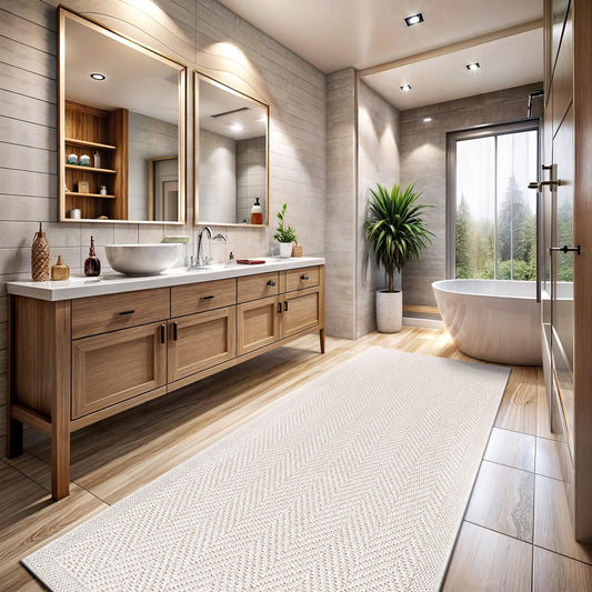 CAMILSON Indoor and Outdoor Runner Rug Off-White Herringbone Seagrass Boho Design Easy-Cleaning Non Shedding Fiber Living Room Bedroom Garden Patio and Kitchen Washable Outside Carpet Alfombras (2x7)