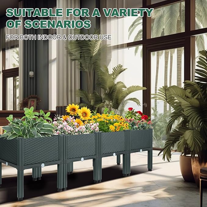 Emalie Raised Garden Beds Elevated Plastic Planter Box with Drainage Plugs Perfect for Vegetables Flowers Herbs Growing Outdoor, 63.0" Lx15.7 Wx16.5 H Grey